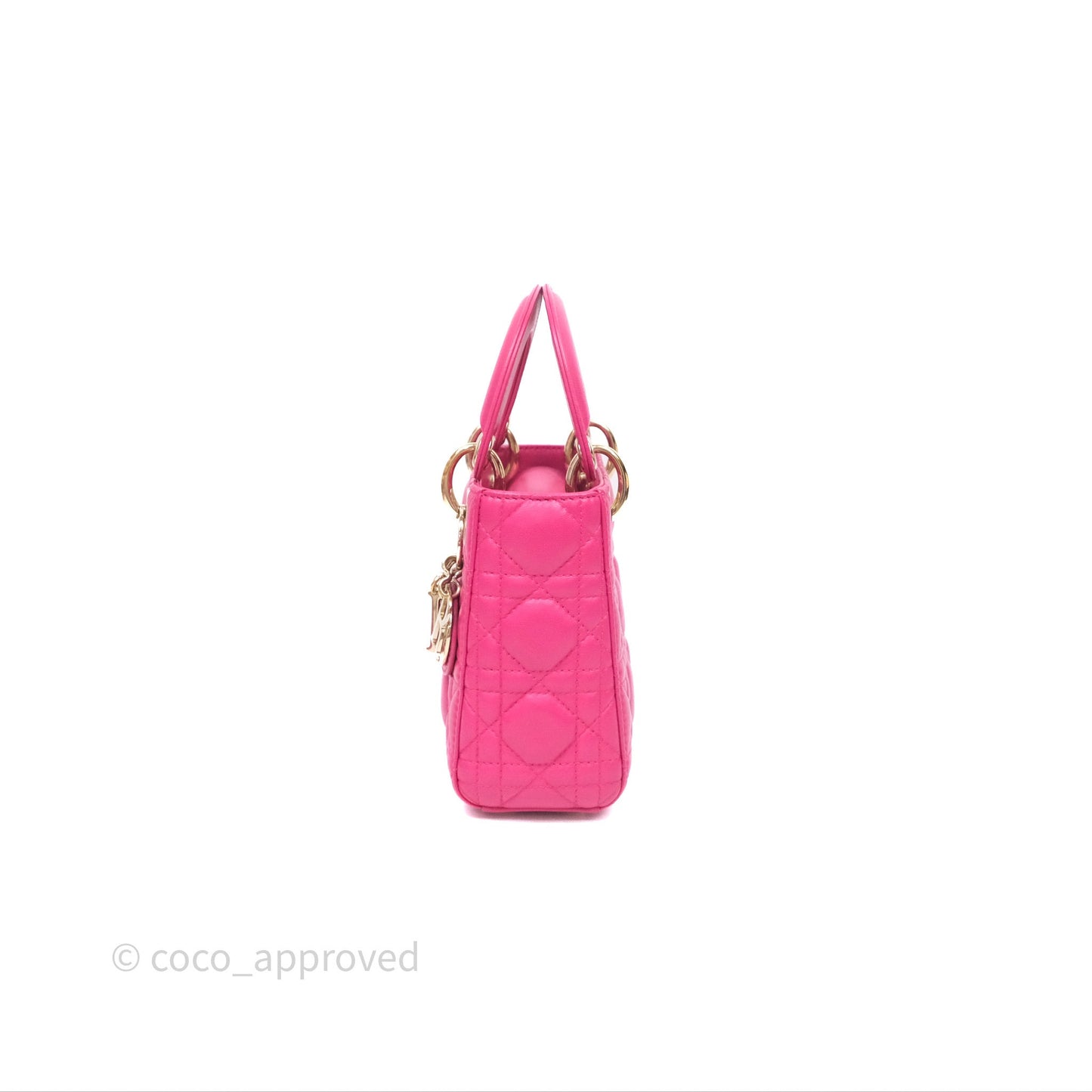 Christian Dior Mini Lady Dior Hot Pink Patent Gold Hardware