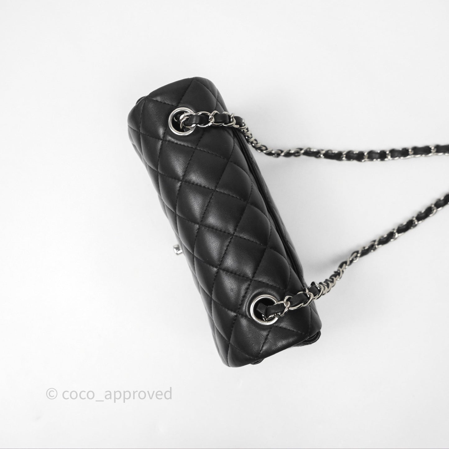 Chanel Quilted Mini Rectangular Flap Black Lambskin Silver Hardware
