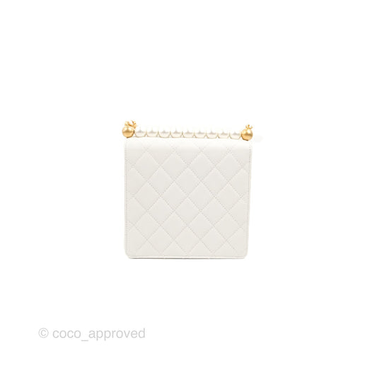 Chanel Quilted Chic Pearls Flap White Goatskin Aged Gold Hardware