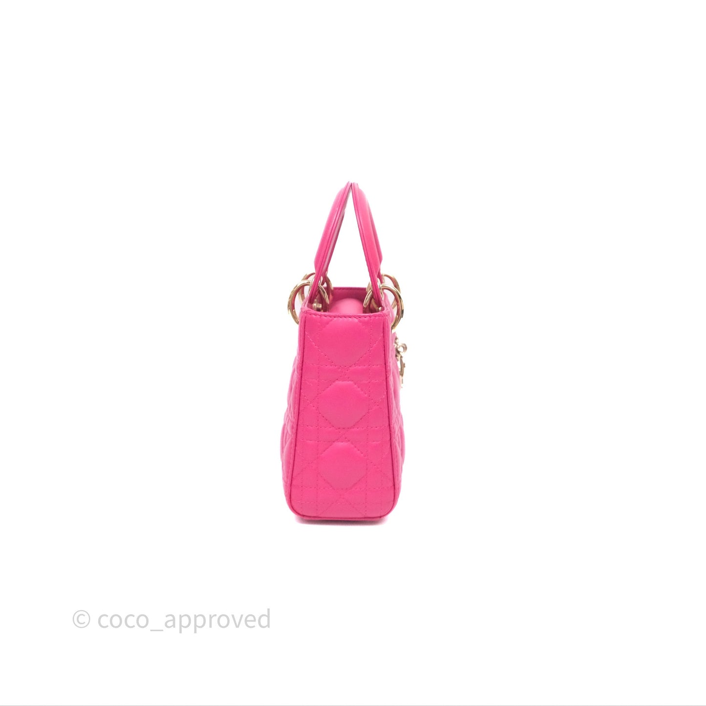 Christian Dior Mini Lady Dior Hot Pink Patent Gold Hardware