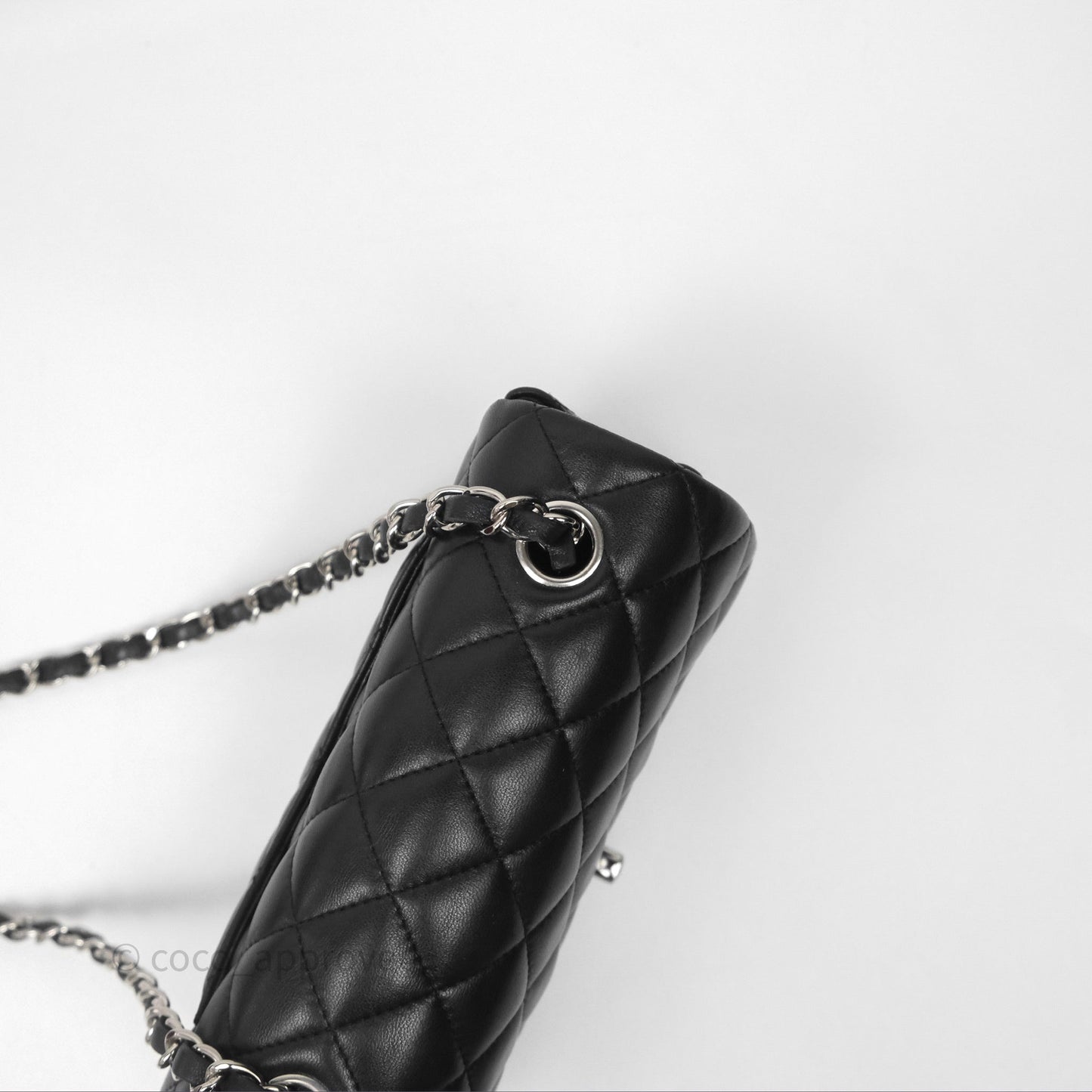 Chanel Quilted Mini Rectangular Flap Black Lambskin Silver Hardware