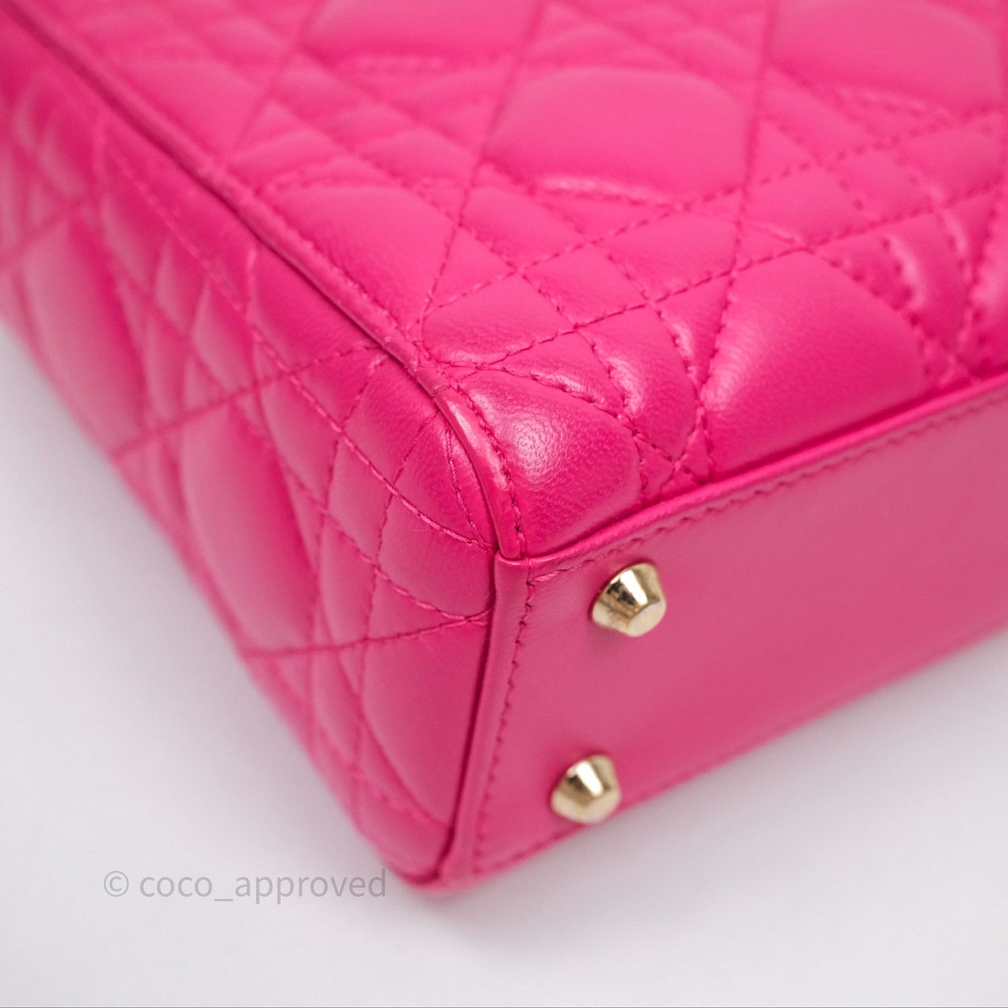 Christian Dior Mini Lady Dior Hot Pink Patent Gold Hardware