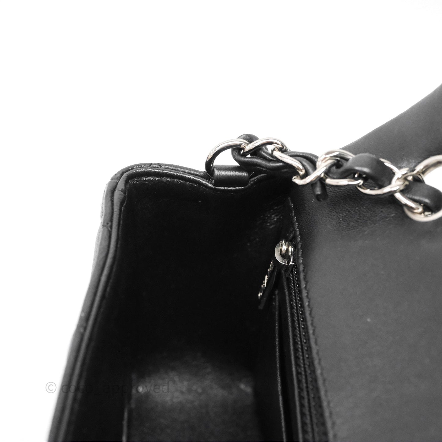 Chanel Quilted Mini Rectangular Flap Black Lambskin Silver Hardware