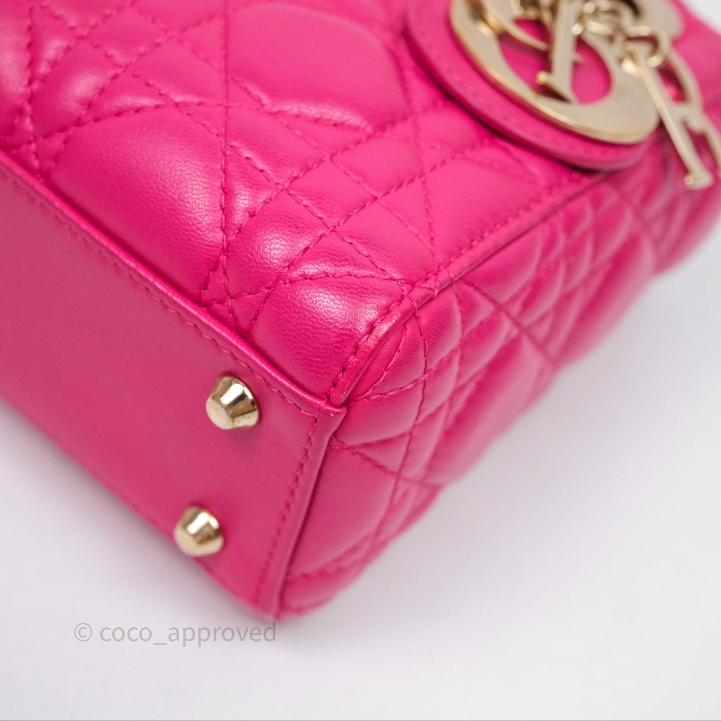 Christian Dior Mini Lady Dior Hot Pink Patent Gold Hardware