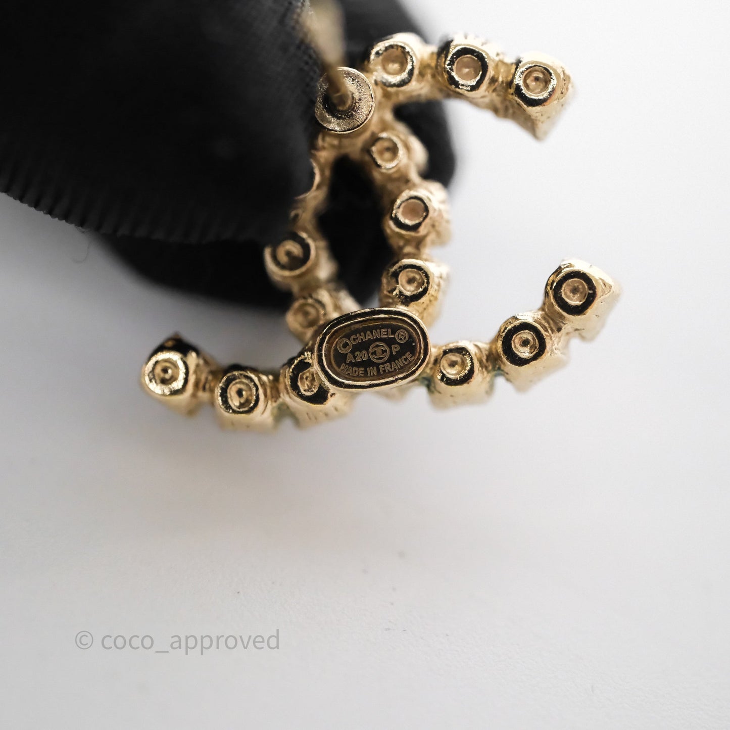 Chanel Crystal CC Earrings Gold Tone 20P
