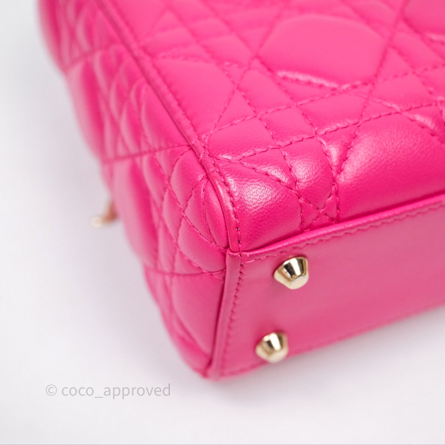 Christian Dior Mini Lady Dior Hot Pink Patent Gold Hardware