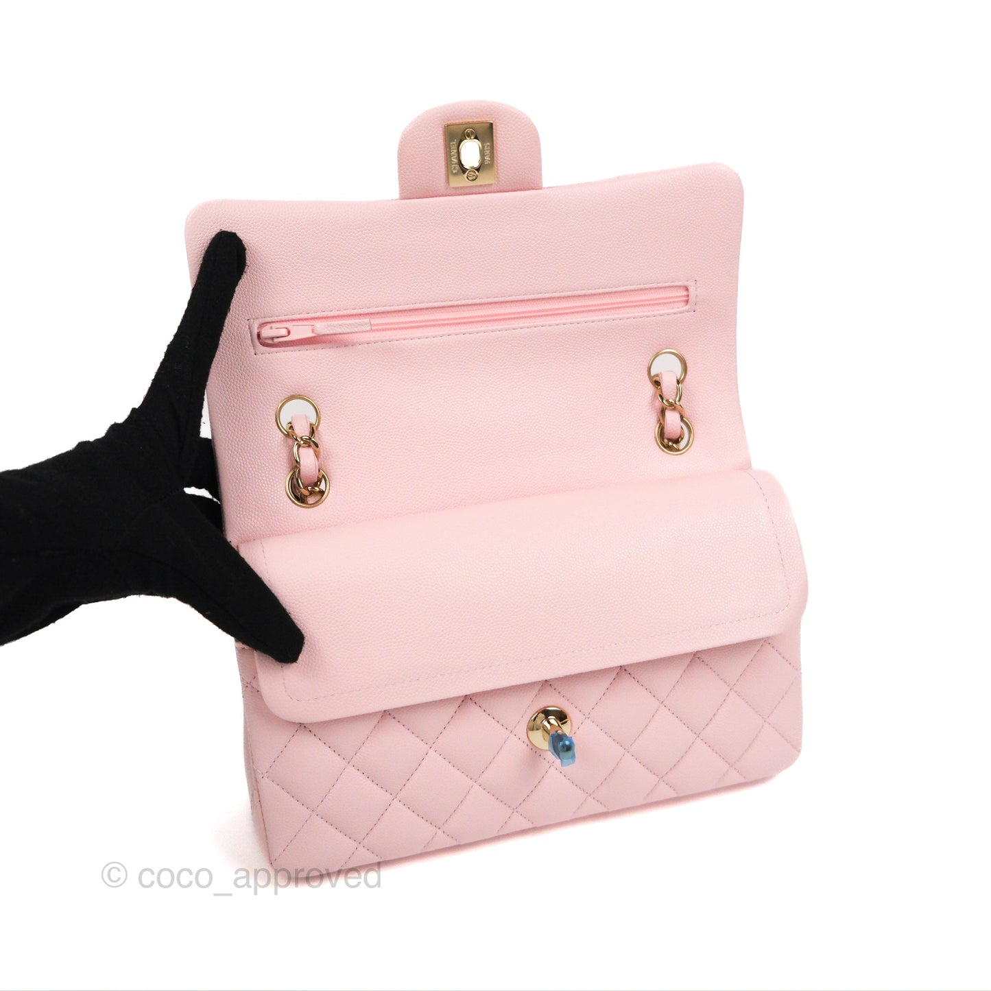 Chanel Small Classic Quilted Flap Light Pink Caviar Gold Hardware
