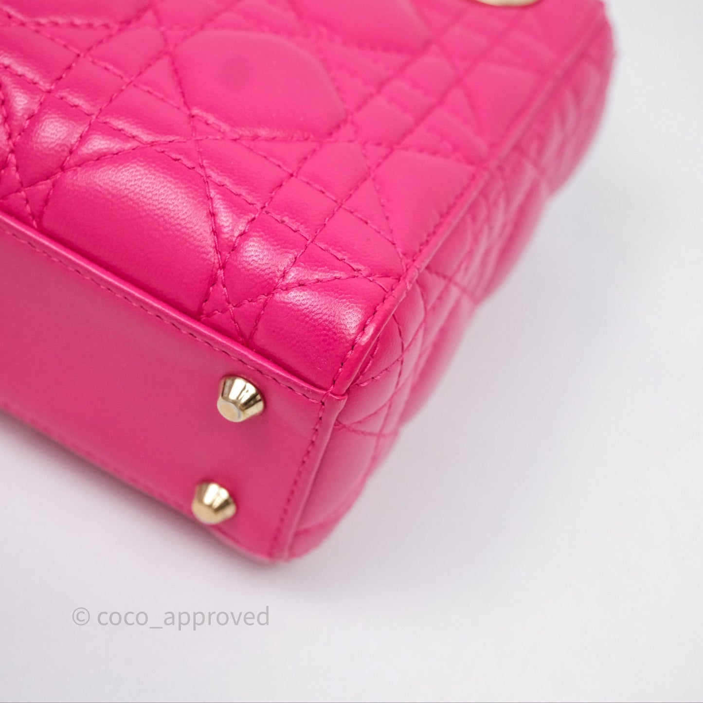 Christian Dior Mini Lady Dior Hot Pink Patent Gold Hardware