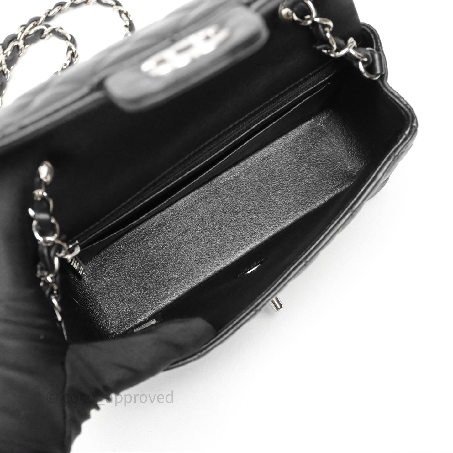 Chanel Quilted Mini Rectangular Flap Black Lambskin Silver Hardware