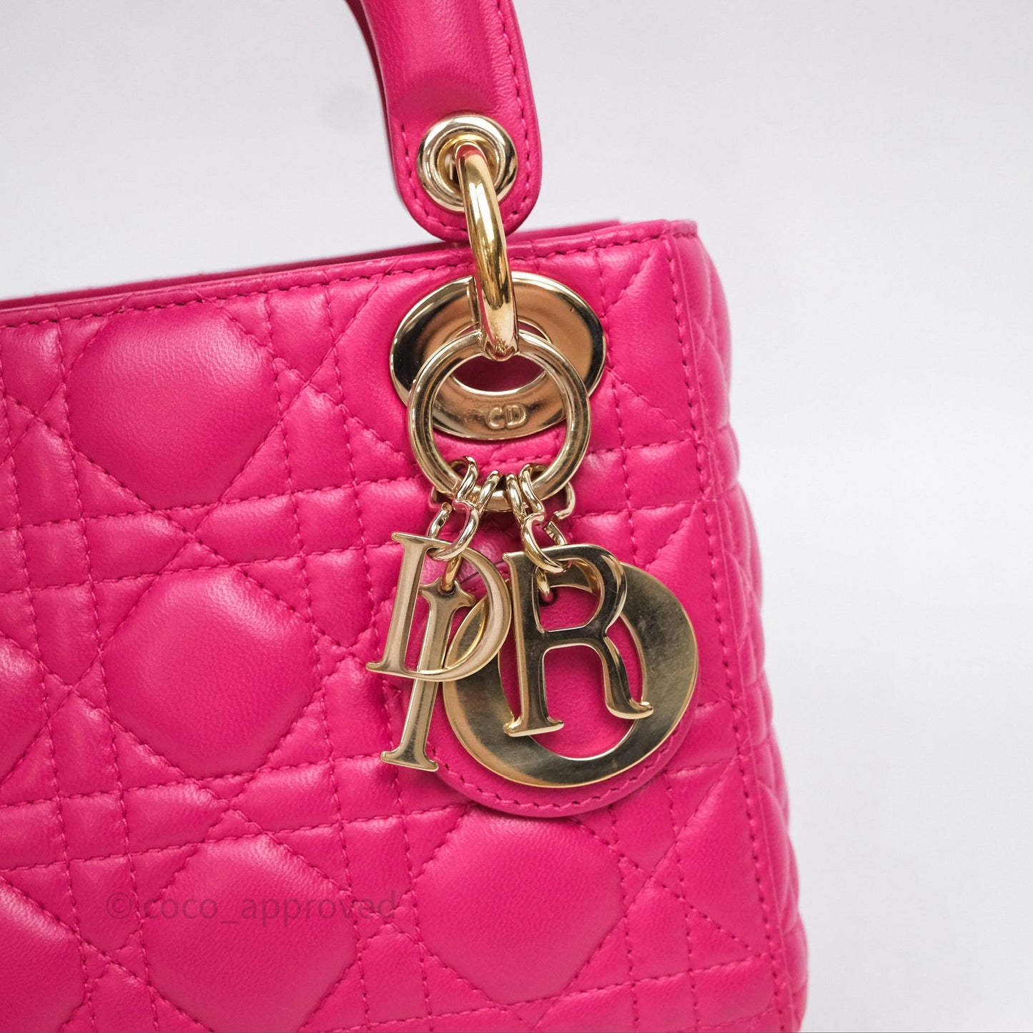 Christian Dior Mini Lady Dior Hot Pink Patent Gold Hardware