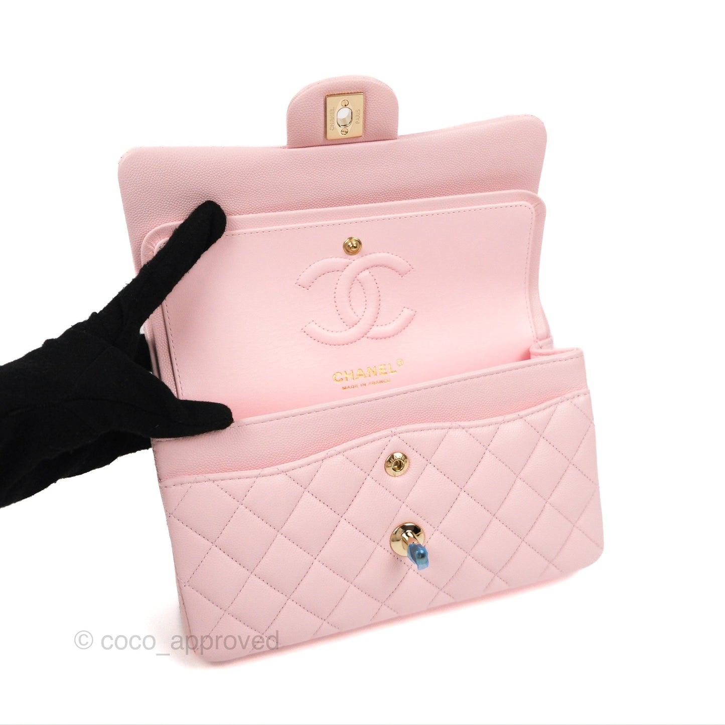 Chanel Small Classic Quilted Flap Light Pink Caviar Gold Hardware