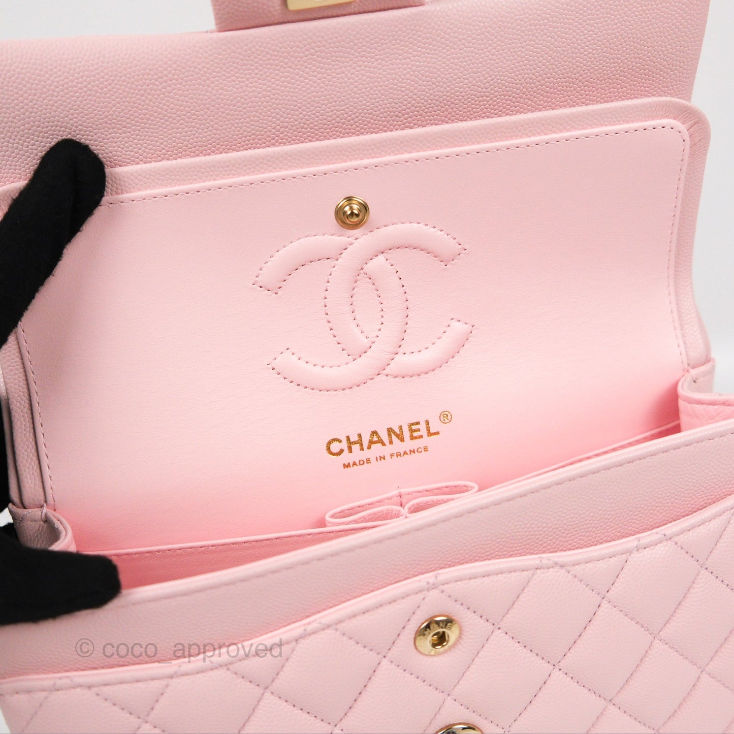 Chanel Small Classic Quilted Flap Light Pink Caviar Gold Hardware