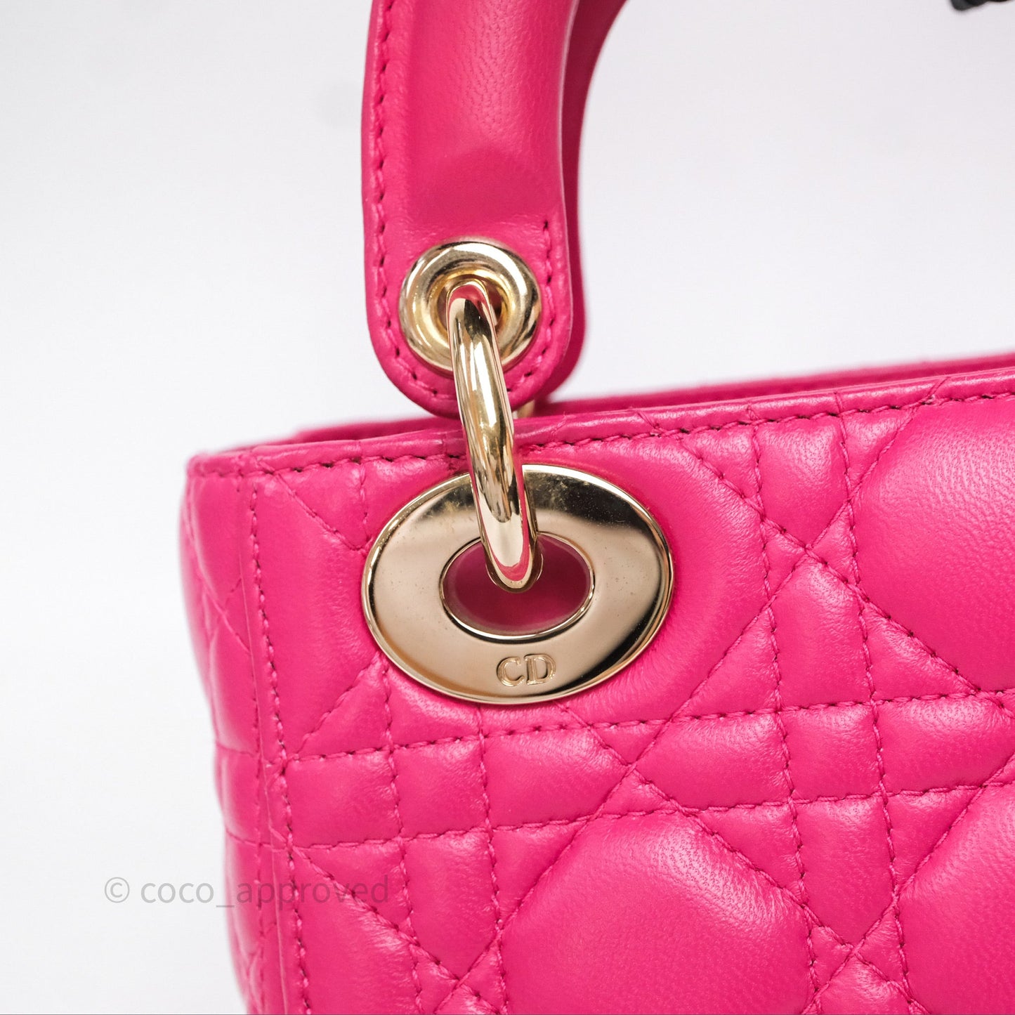 Christian Dior Mini Lady Dior Hot Pink Patent Gold Hardware