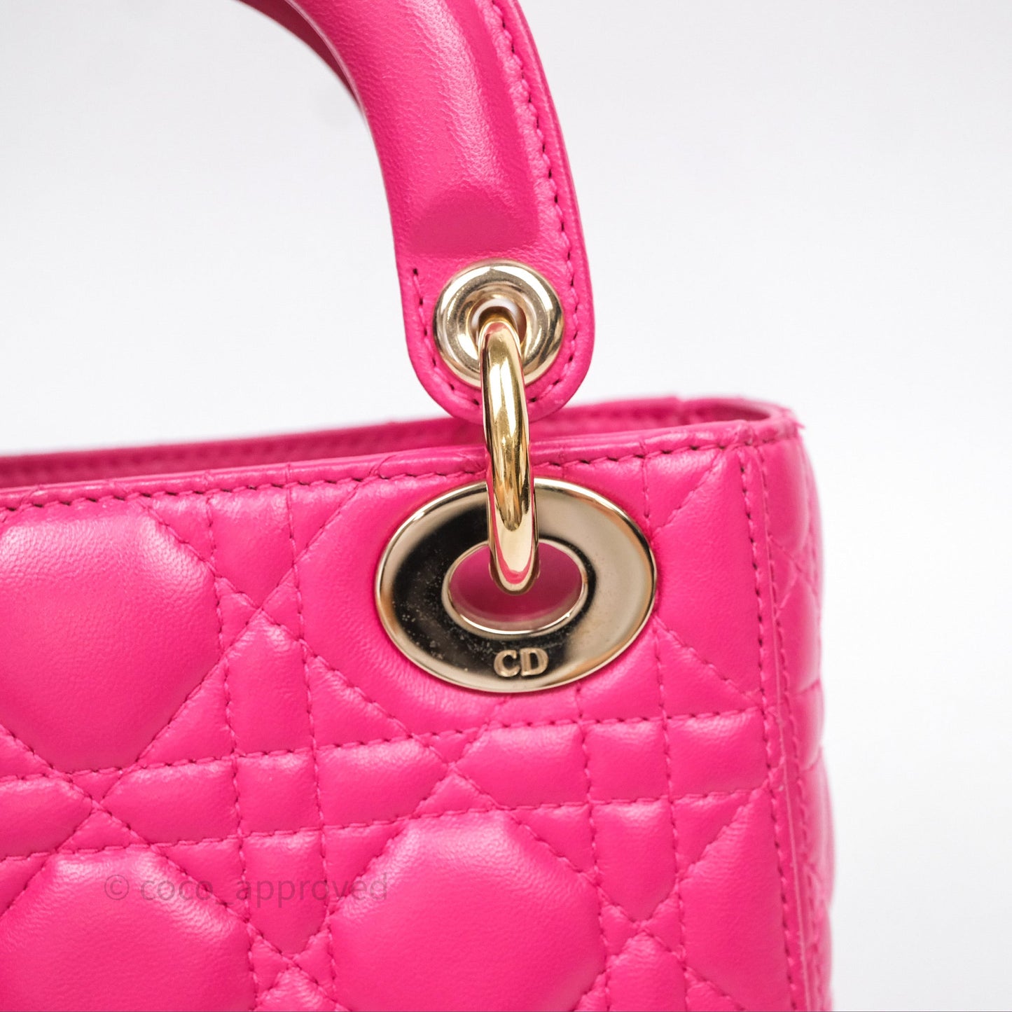 Christian Dior Mini Lady Dior Hot Pink Patent Gold Hardware