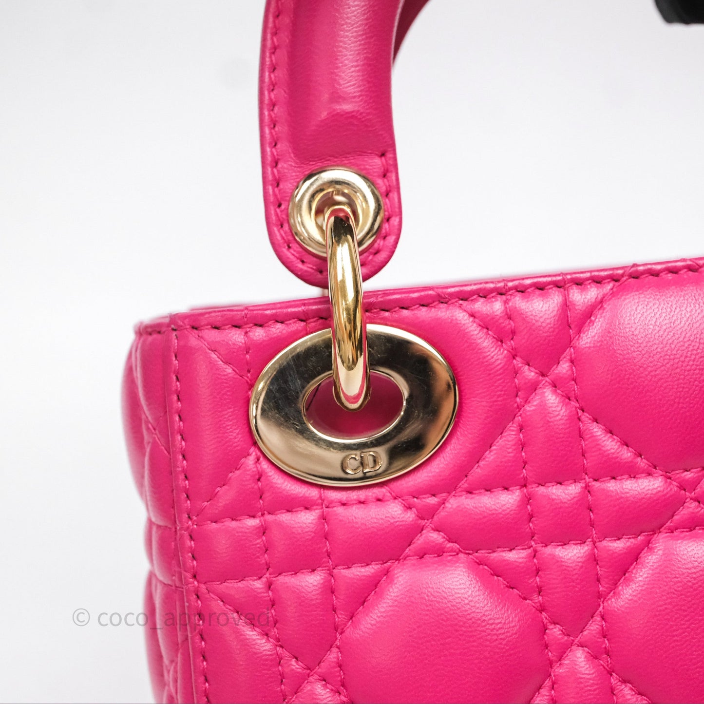 Christian Dior Mini Lady Dior Hot Pink Patent Gold Hardware