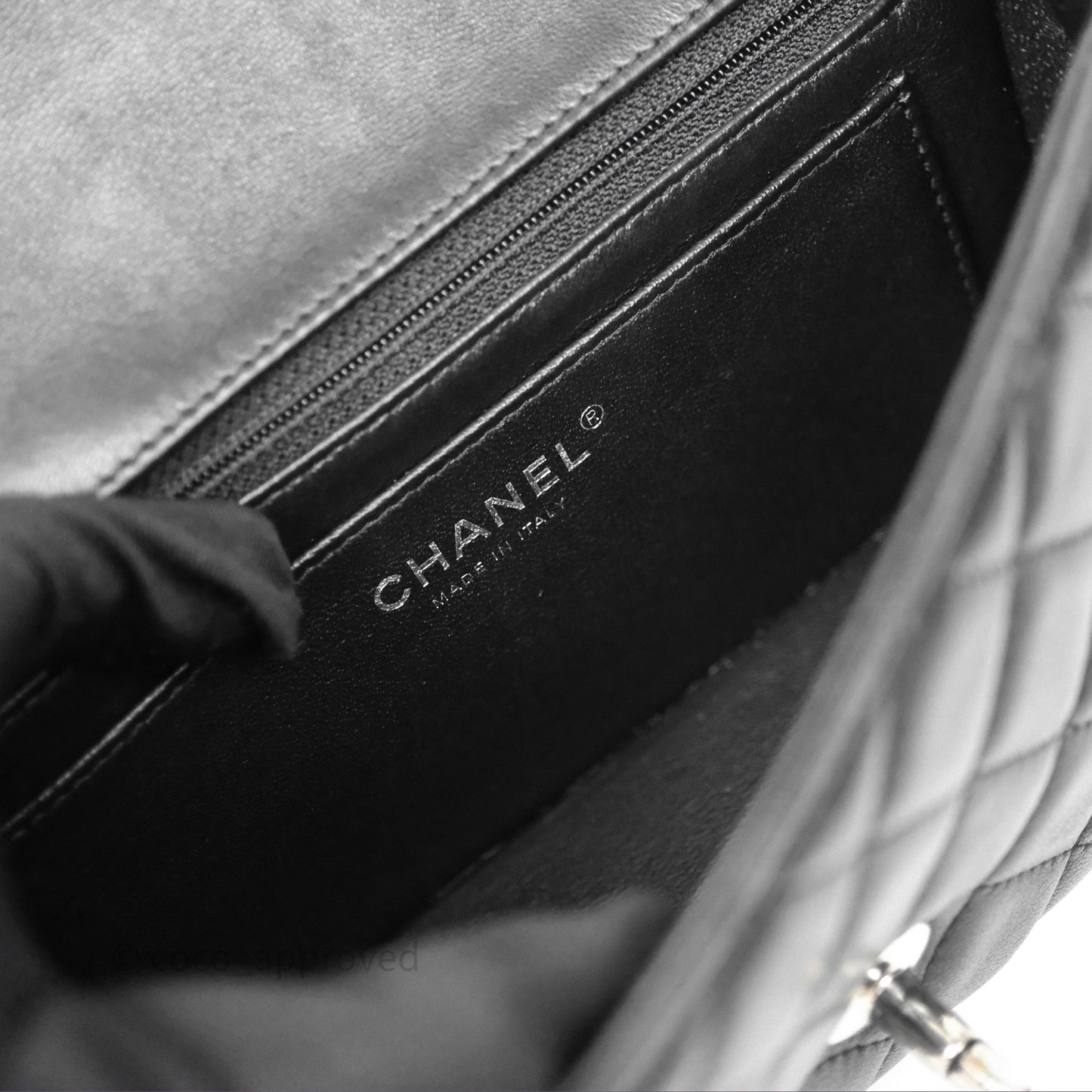 Chanel Quilted Mini Rectangular Flap Black Lambskin Silver Hardware