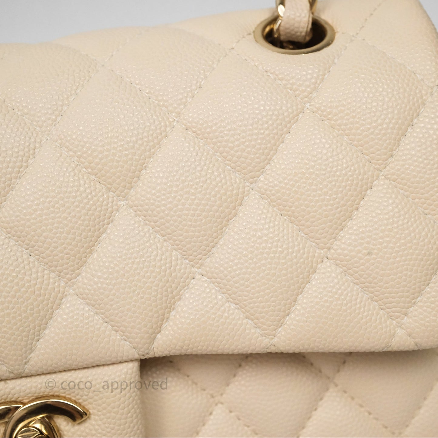 Chanel Small Classic Flap Quilted Light Ivory Beige Caviar Gold Hardware