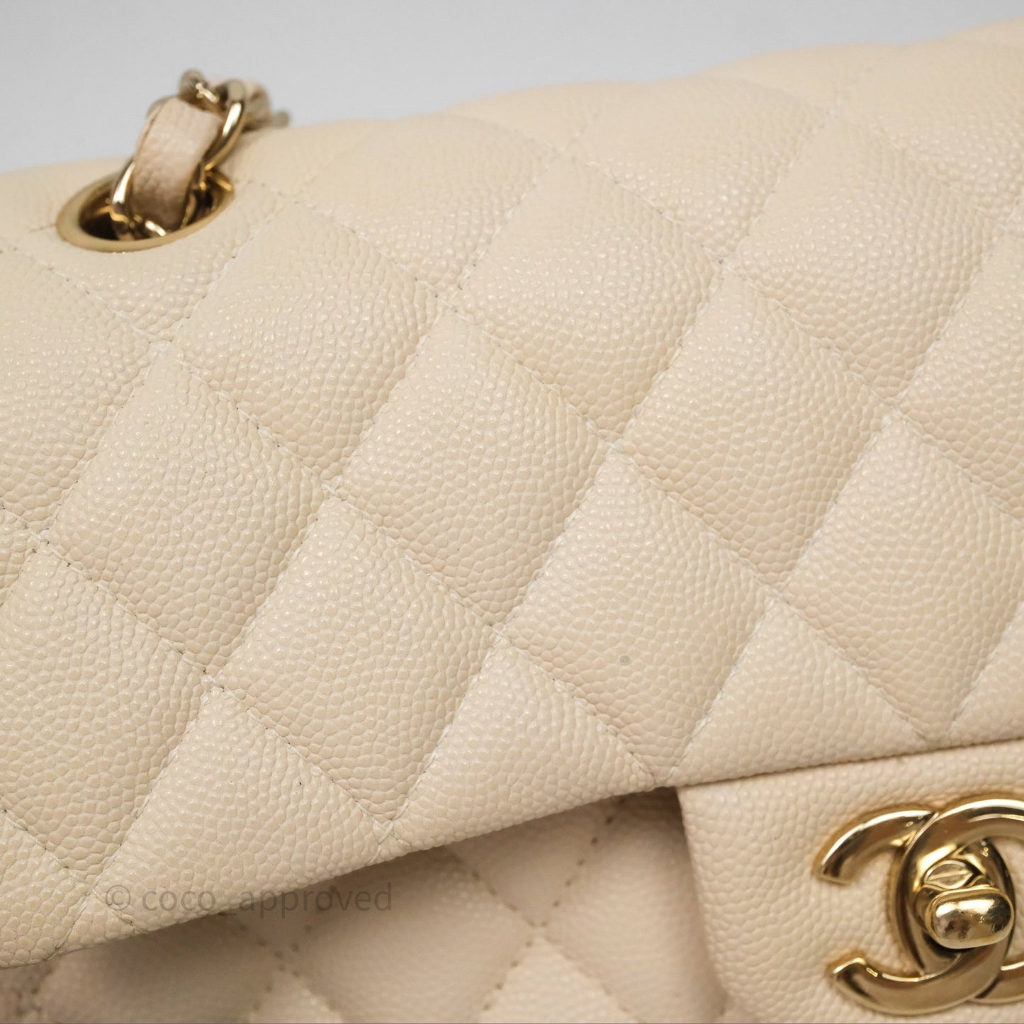 Chanel Small Classic Flap Quilted Light Ivory Beige Caviar Gold Hardware