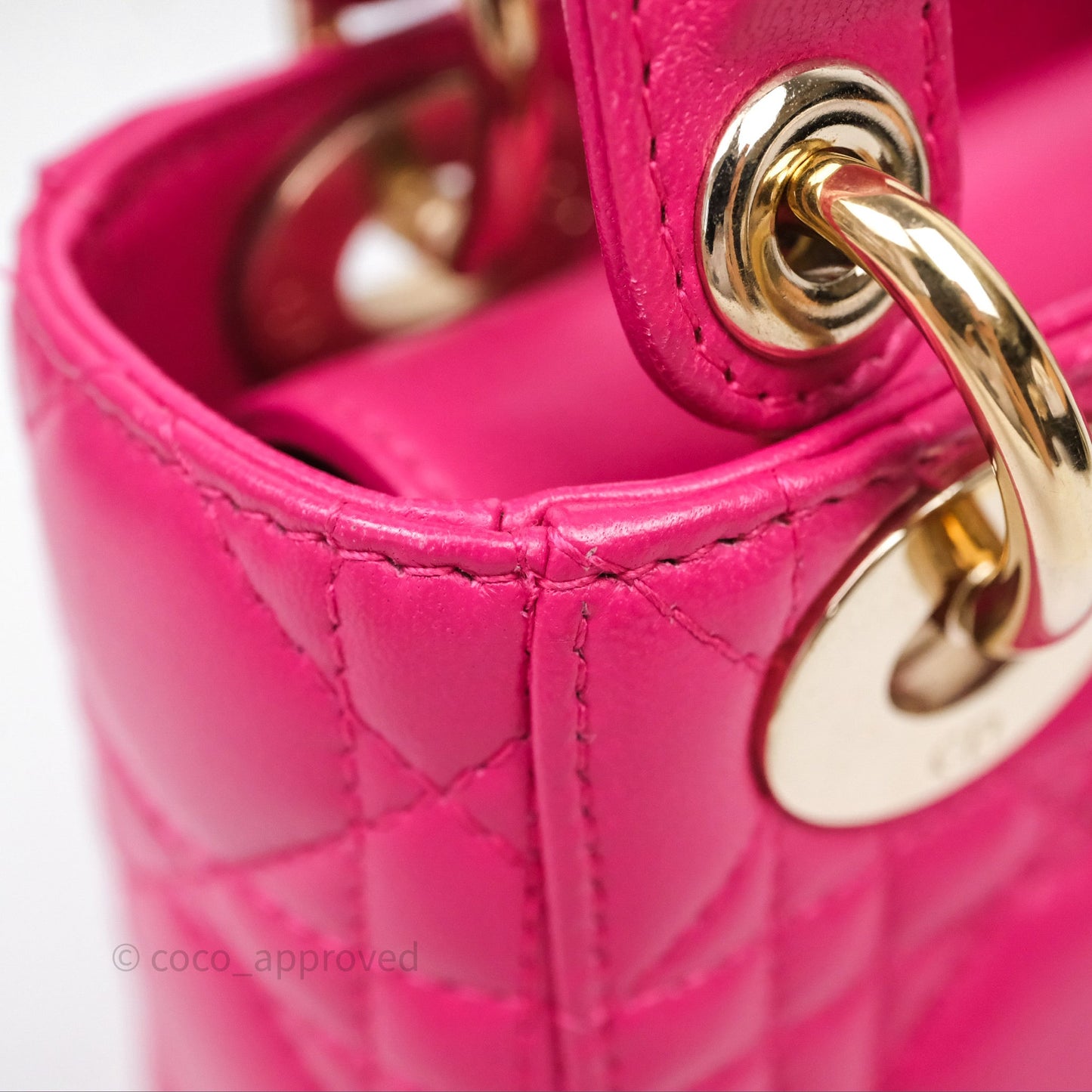 Christian Dior Mini Lady Dior Hot Pink Patent Gold Hardware