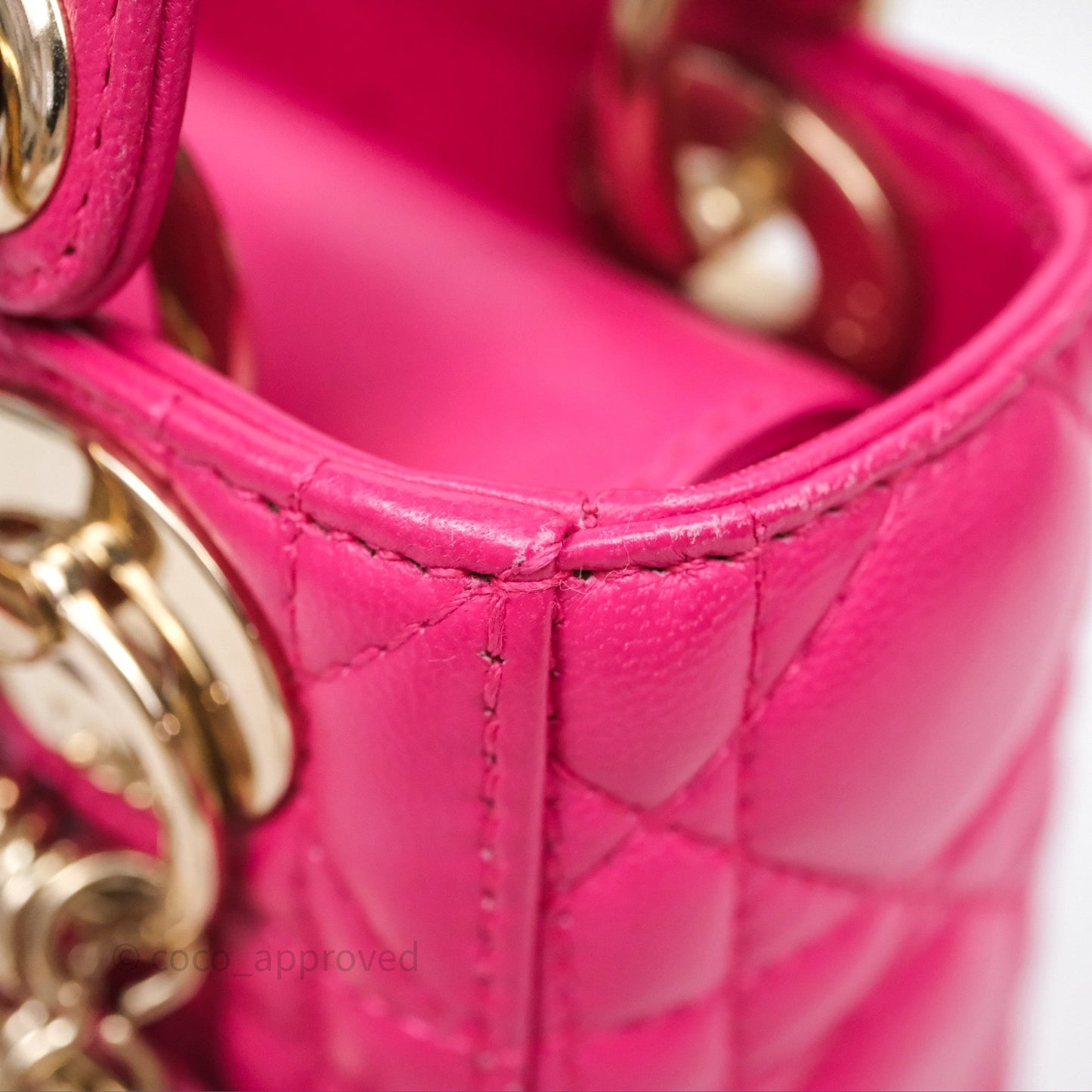 Christian Dior Mini Lady Dior Hot Pink Patent Gold Hardware