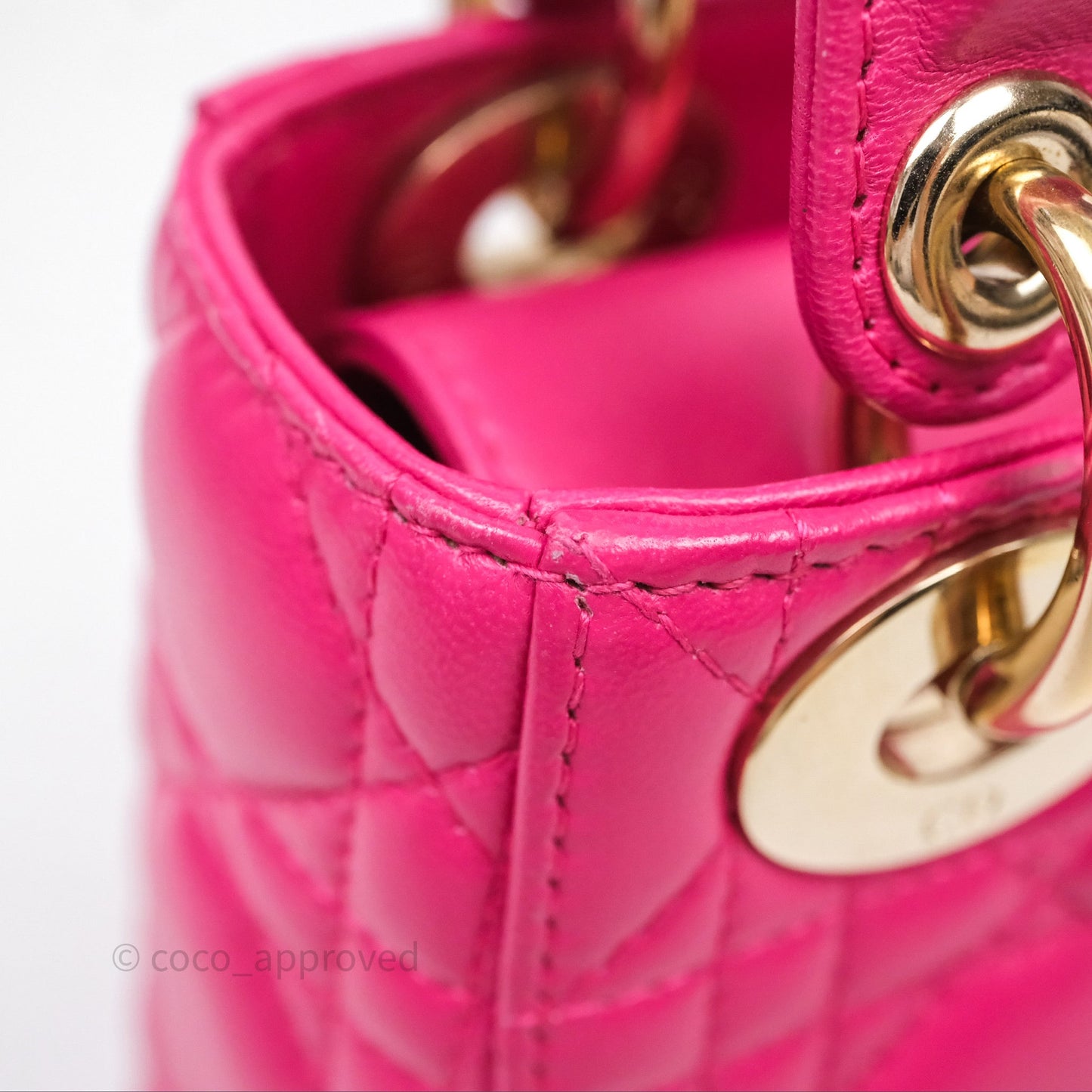 Christian Dior Mini Lady Dior Hot Pink Patent Gold Hardware