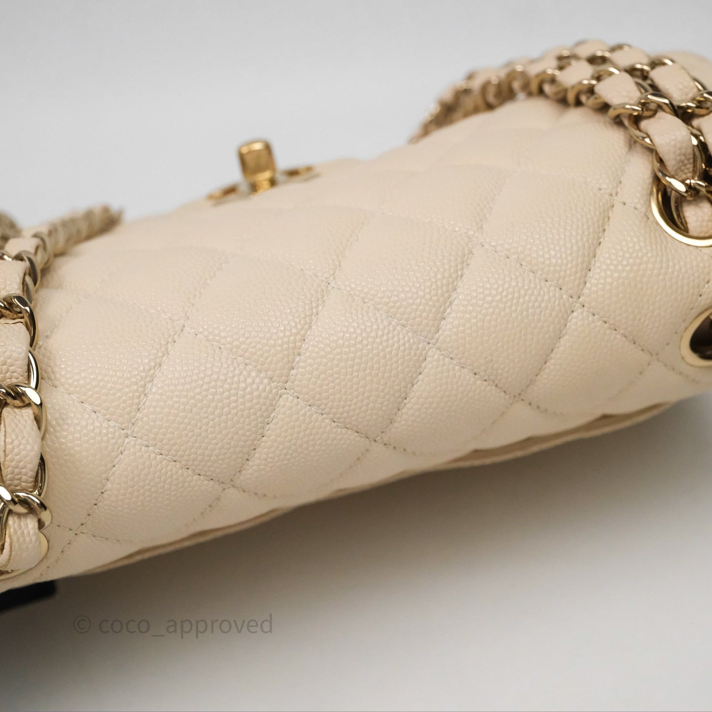Chanel Small Classic Flap Quilted Light Ivory Beige Caviar Gold Hardware