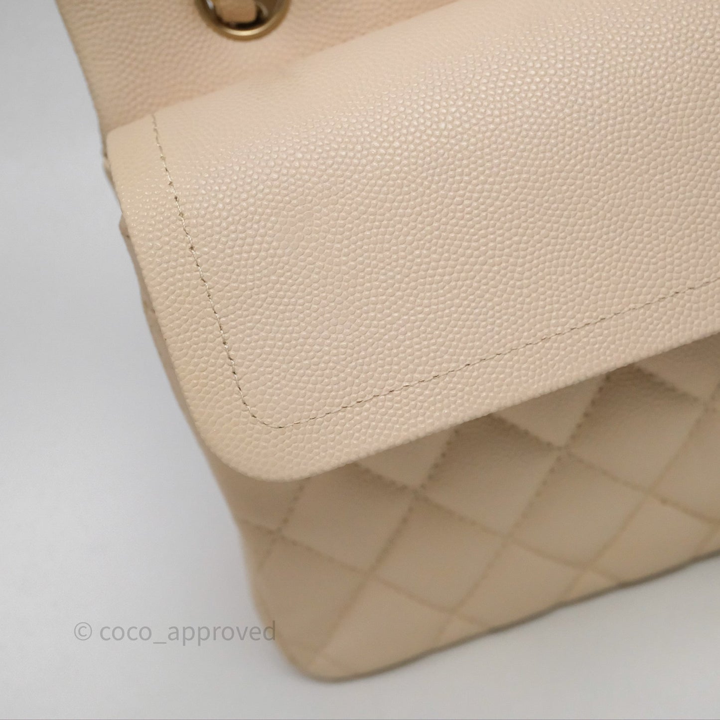 Chanel Small Classic Flap Quilted Light Ivory Beige Caviar Gold Hardware