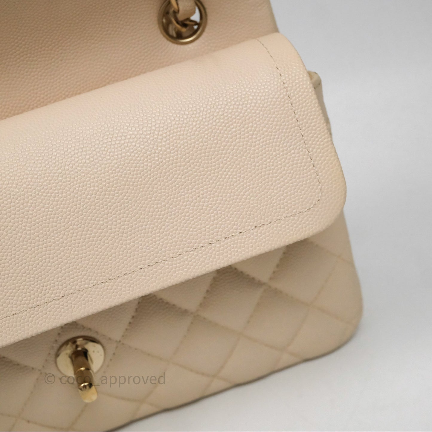 Chanel Small Classic Flap Quilted Light Ivory Beige Caviar Gold Hardware