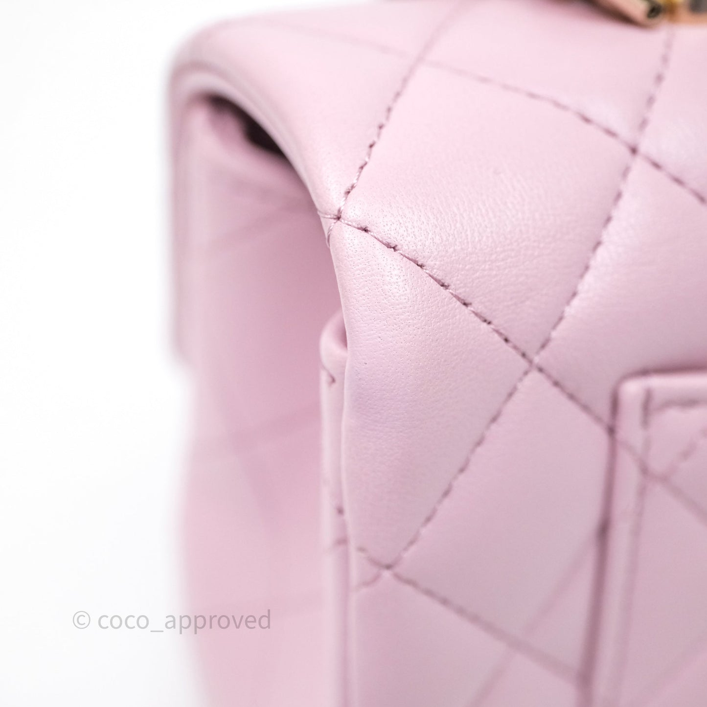 Chanel Top Handle Mini Rectangular Flap Lilac Pink Lambskin Gold Hardware