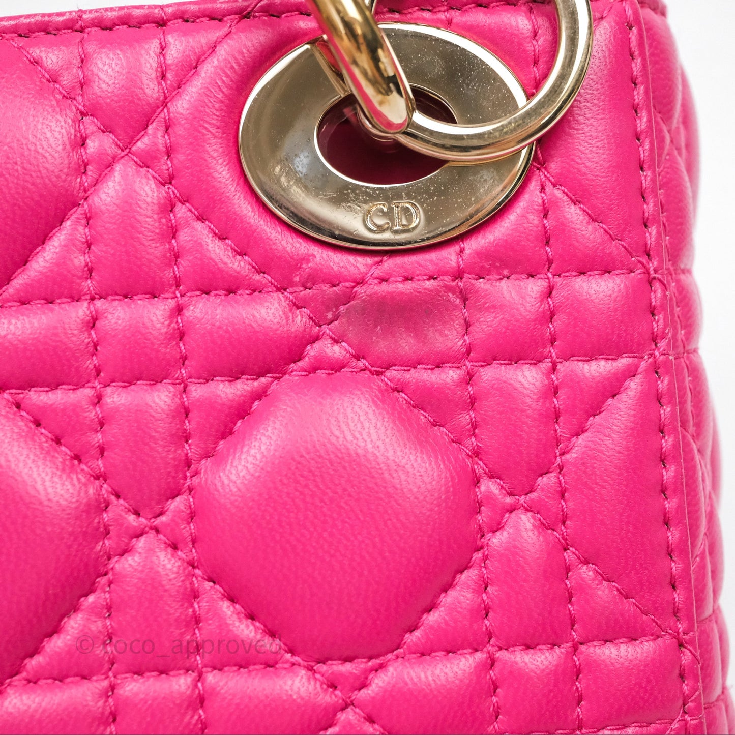 Christian Dior Mini Lady Dior Hot Pink Patent Gold Hardware
