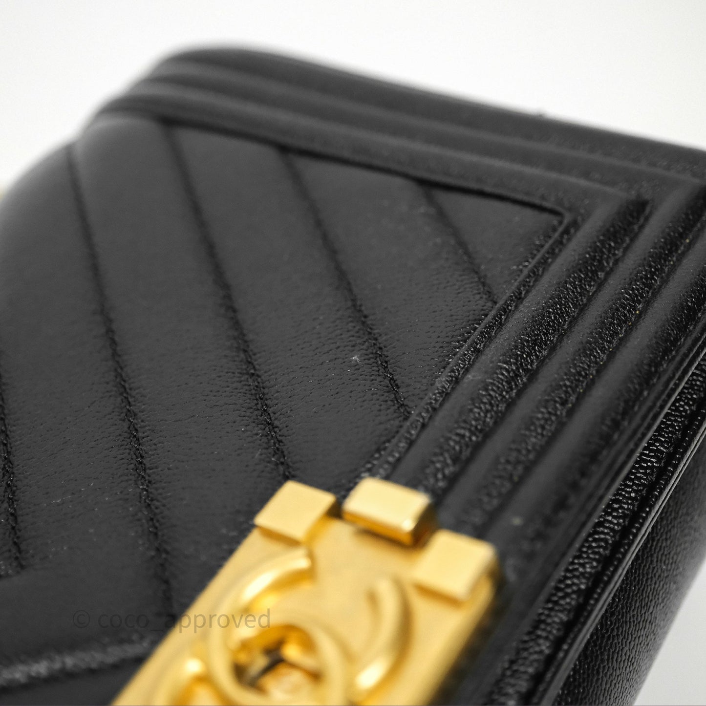Chanel Medium Boy Chevron Black Caviar Aged Gold Hardware