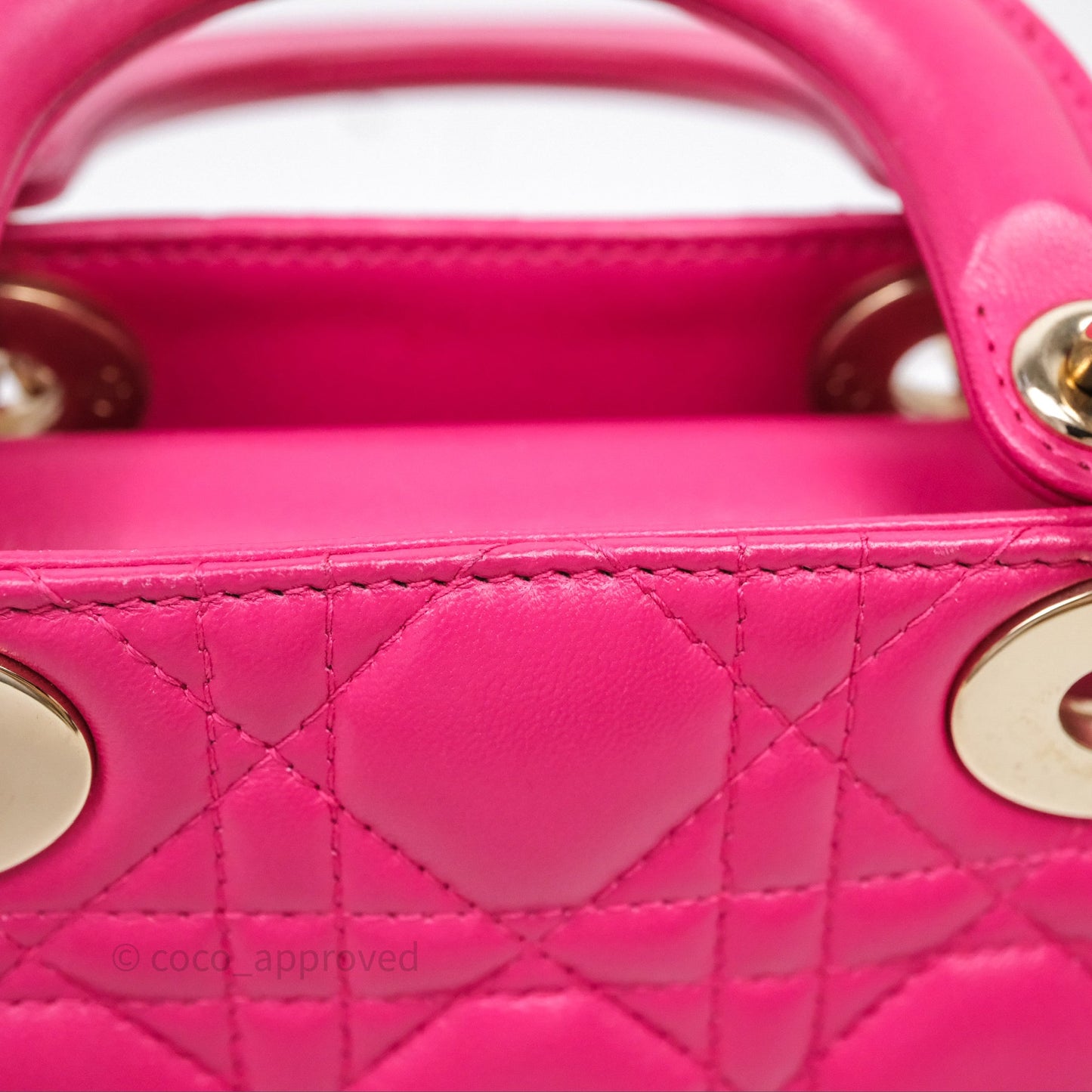 Christian Dior Mini Lady Dior Hot Pink Patent Gold Hardware