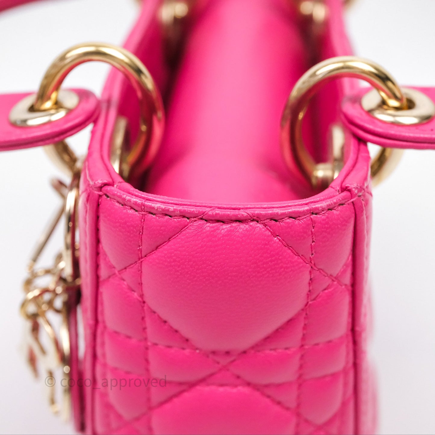 Christian Dior Mini Lady Dior Hot Pink Patent Gold Hardware