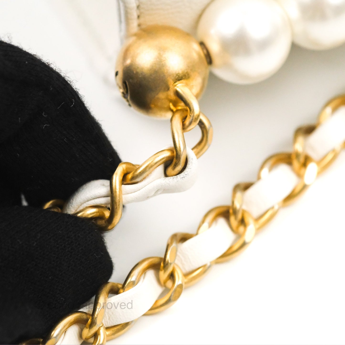 Chanel Quilted Chic Pearls Flap White Goatskin Aged Gold Hardware