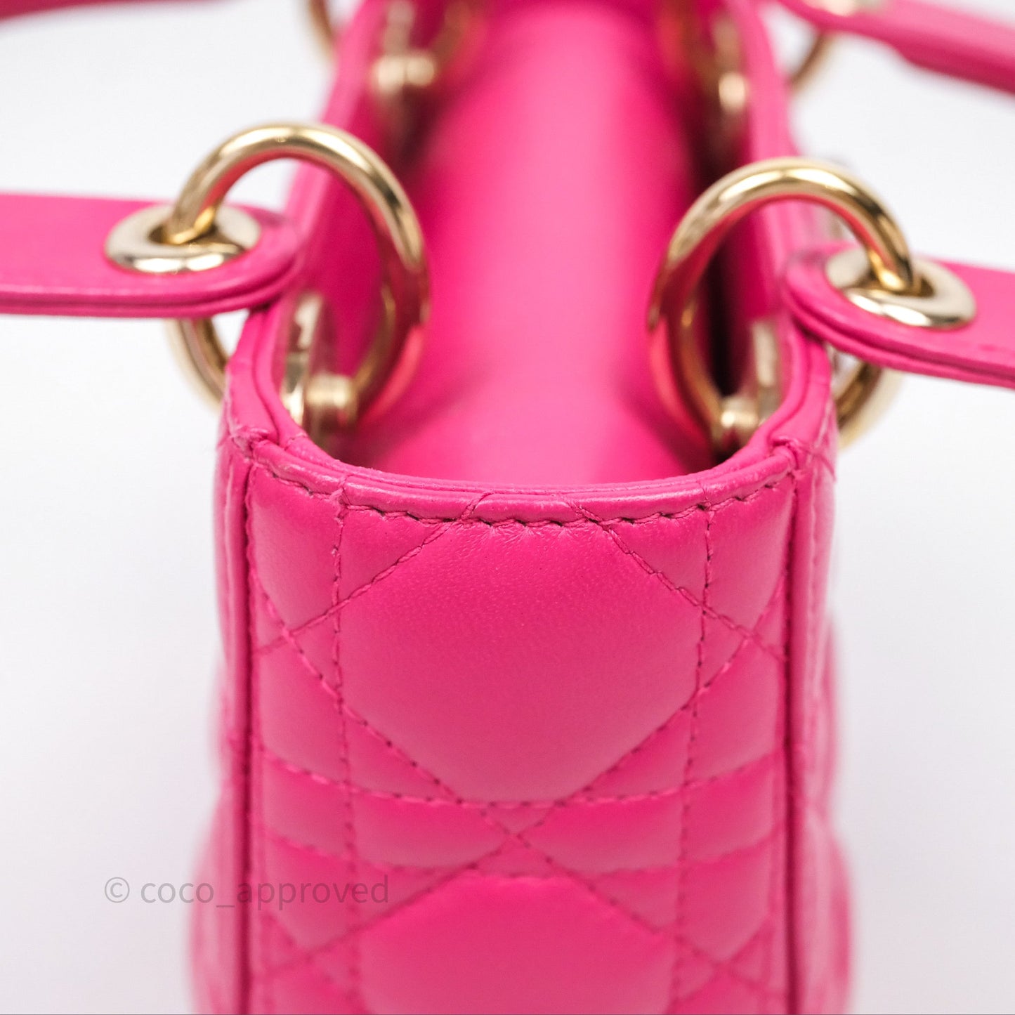 Christian Dior Mini Lady Dior Hot Pink Patent Gold Hardware