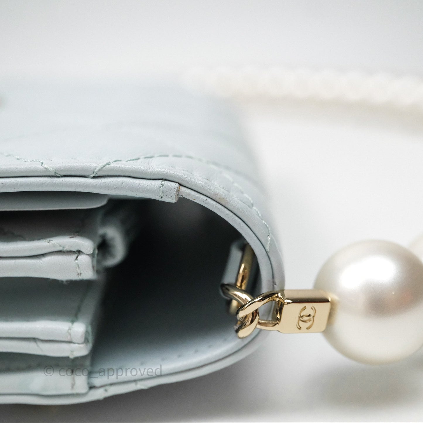 Chanel Quilted Large Pearl Mini Wallet On Chain WOC Blue Lambskin Gold Hardware