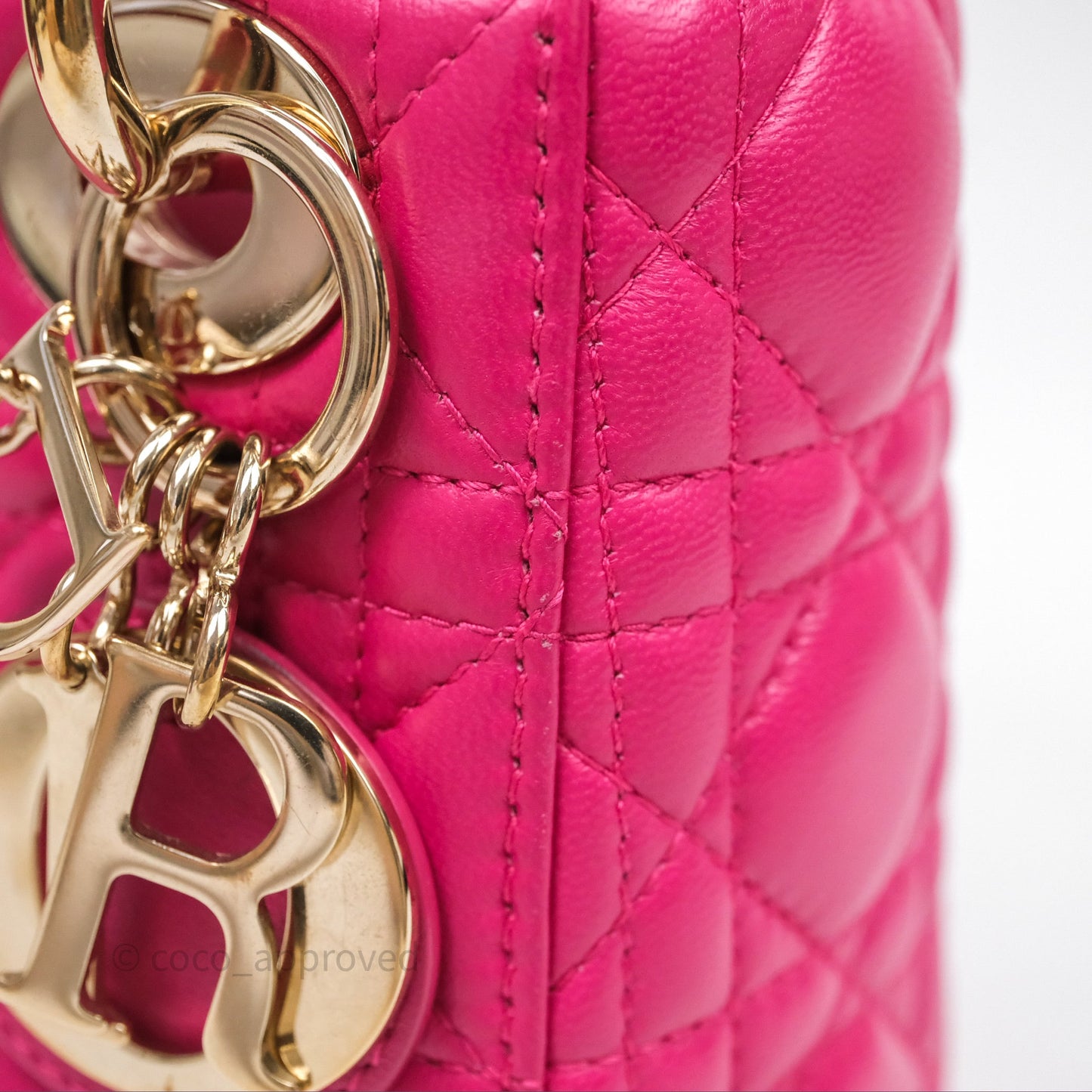 Christian Dior Mini Lady Dior Hot Pink Patent Gold Hardware