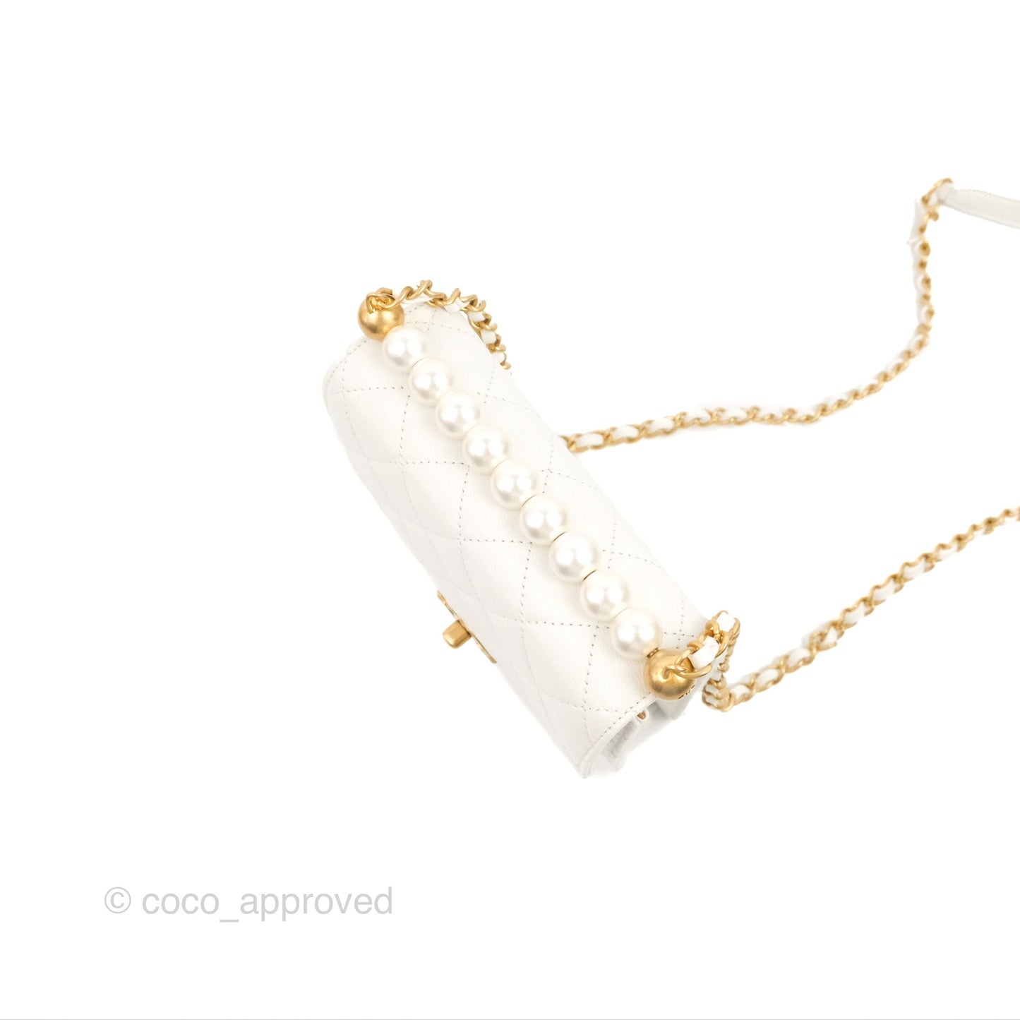Chanel Quilted Chic Pearls Flap White Goatskin Aged Gold Hardware