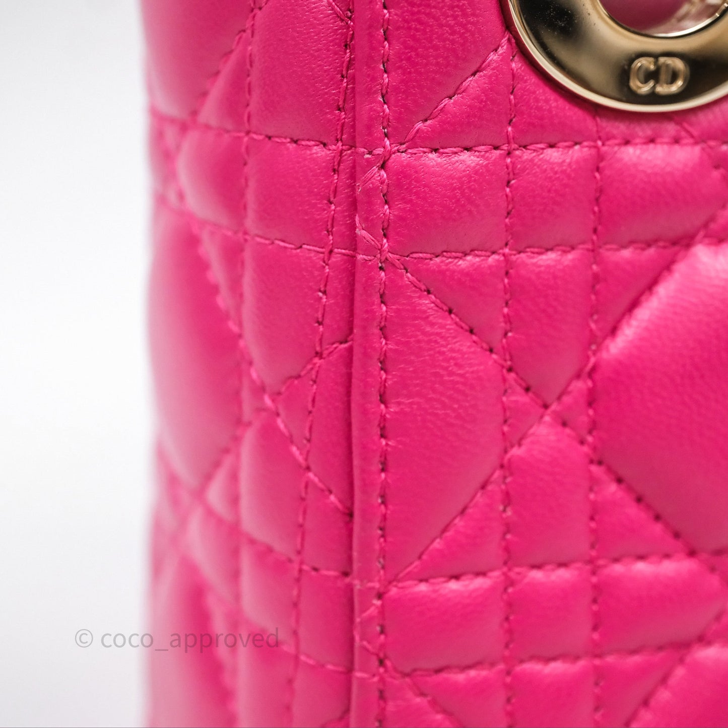 Christian Dior Mini Lady Dior Hot Pink Patent Gold Hardware