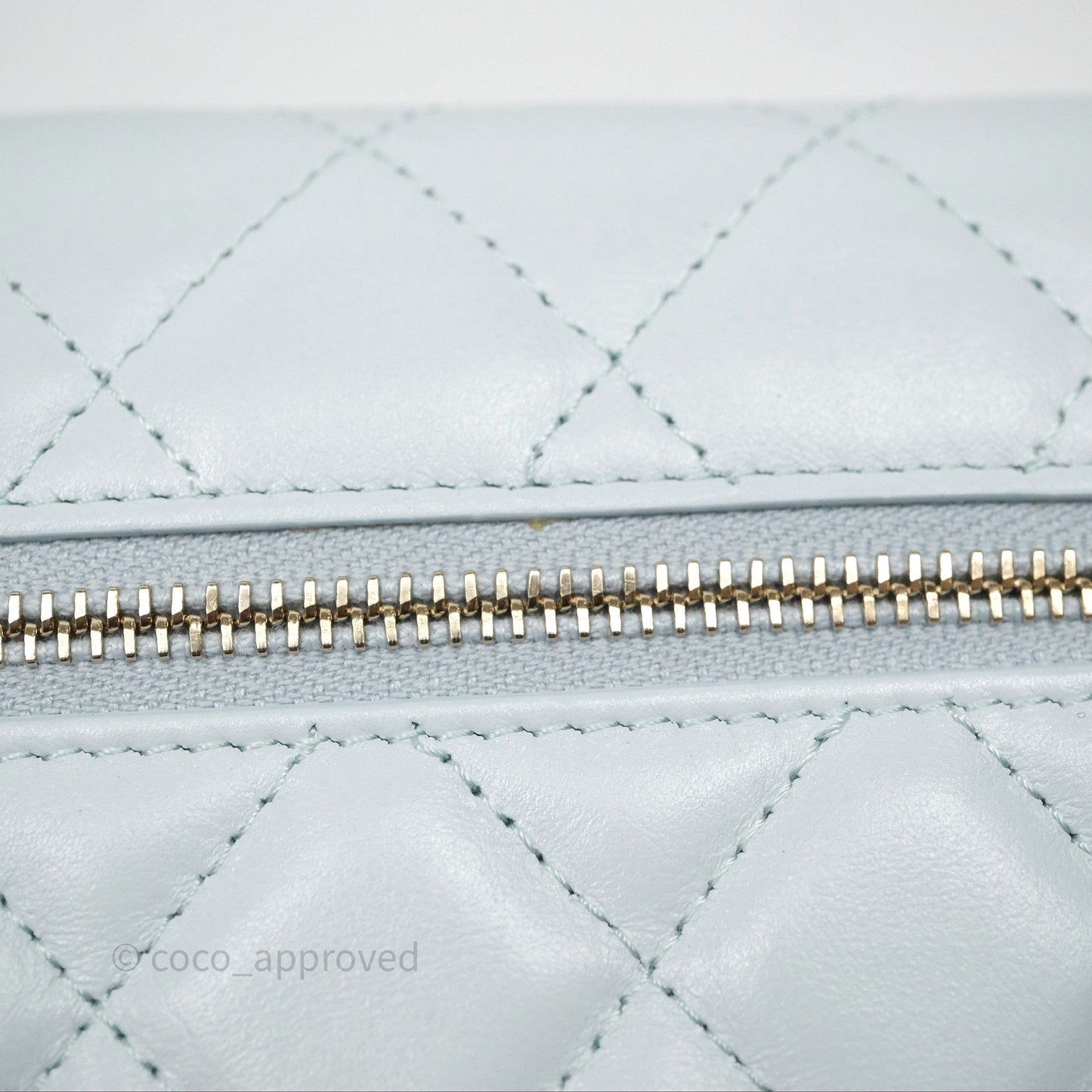 Chanel Quilted Large Pearl Mini Wallet On Chain WOC Blue Lambskin Gold Hardware
