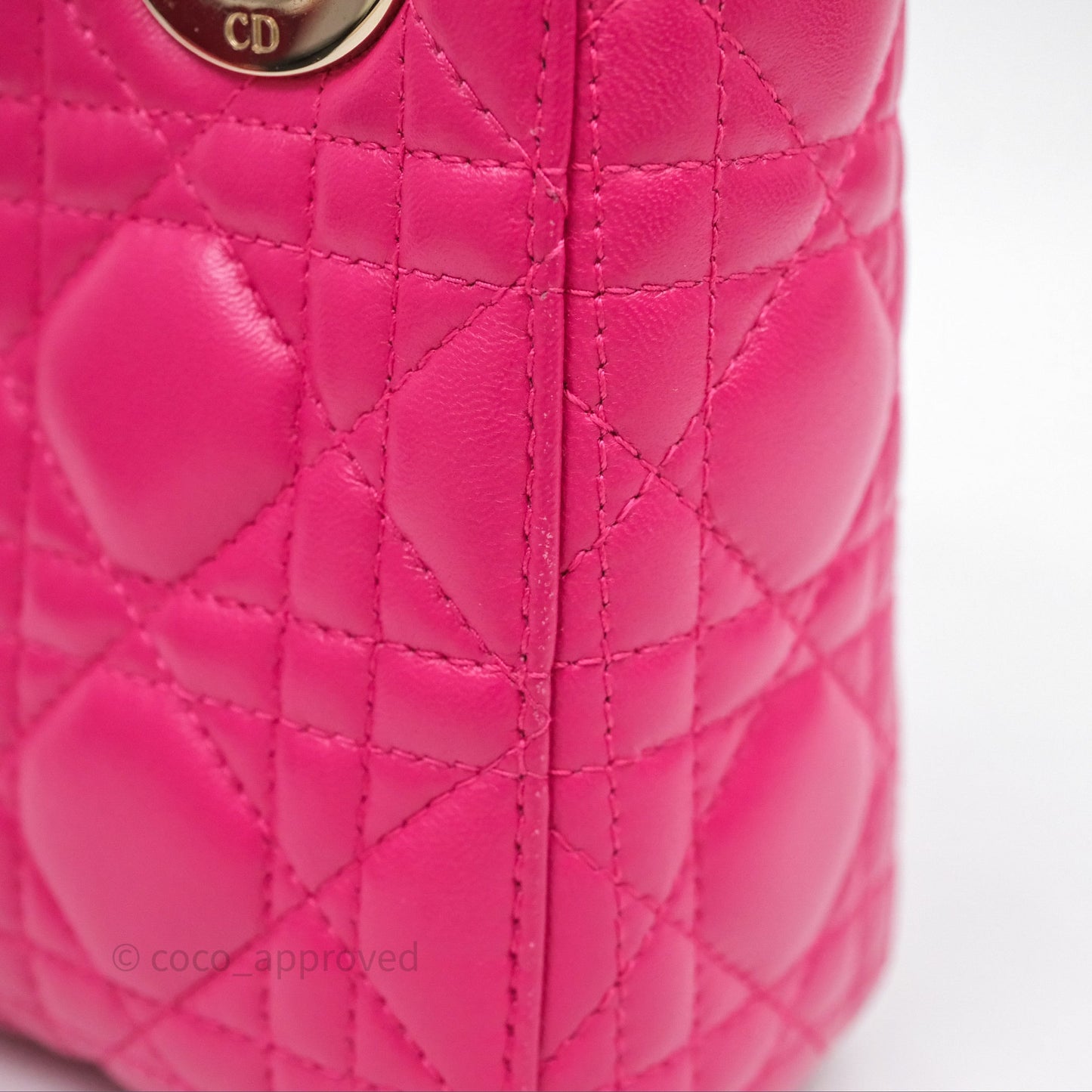 Christian Dior Mini Lady Dior Hot Pink Patent Gold Hardware