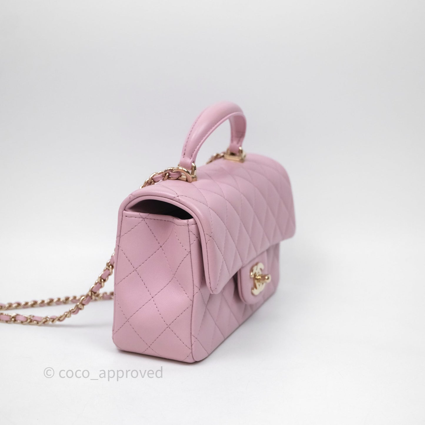 Chanel Top Handle Mini Rectangular Flap Lilac Pink Lambskin Gold Hardware