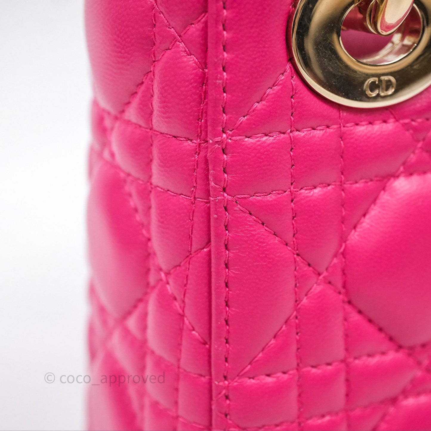 Christian Dior Mini Lady Dior Hot Pink Patent Gold Hardware