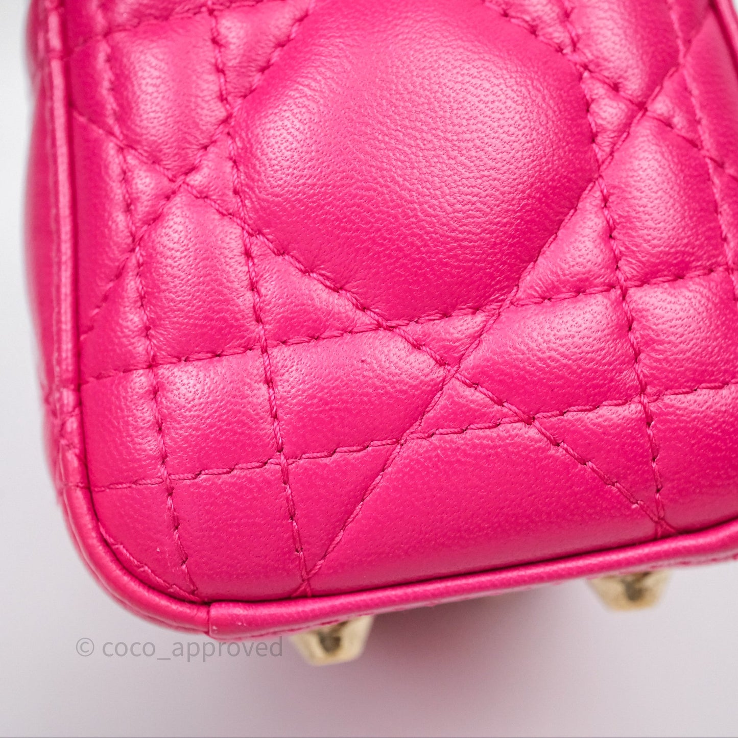 Christian Dior Mini Lady Dior Hot Pink Patent Gold Hardware