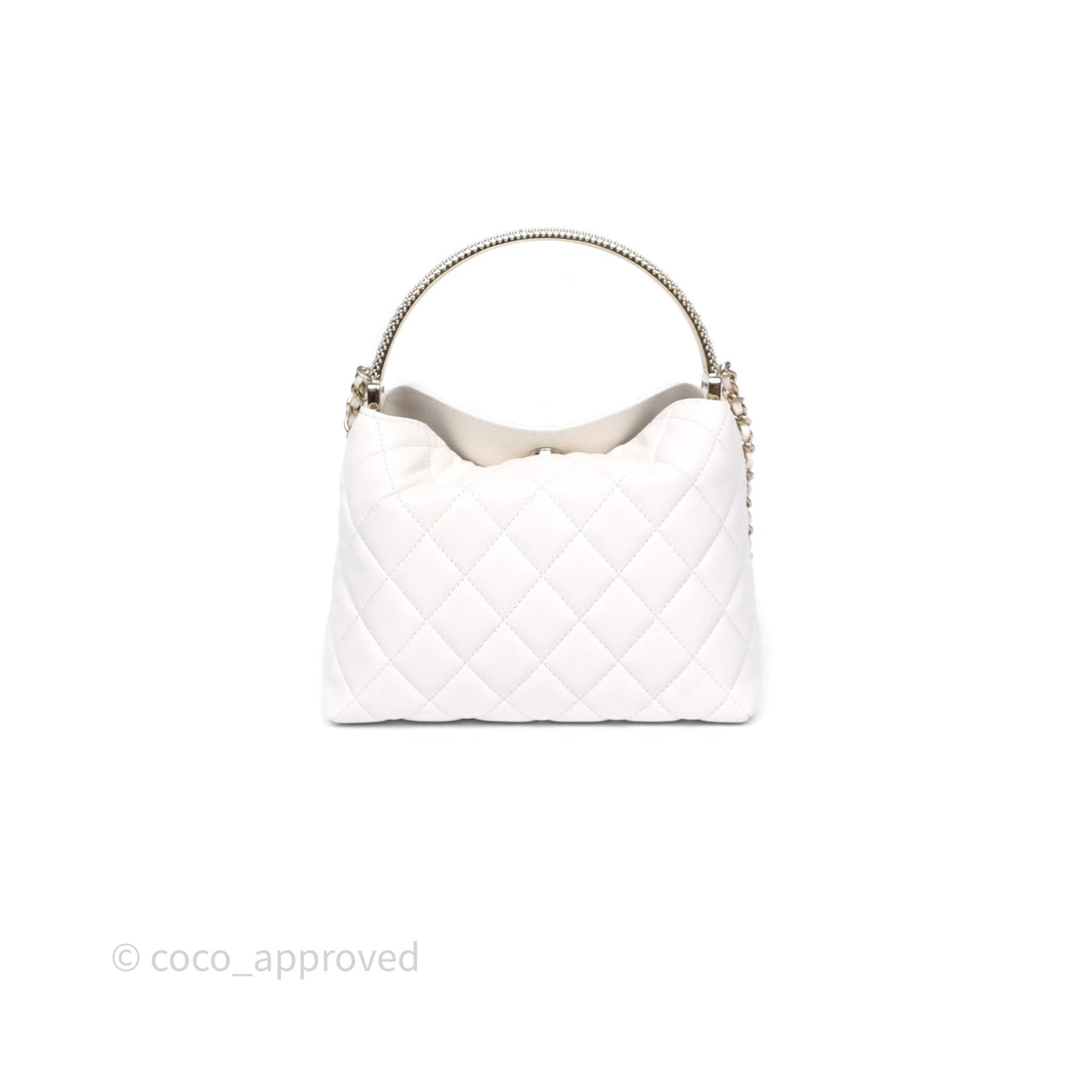 Chanel Crystal Top Handle Hobo Bag with Chain Quilted White Lambskin Gold Hardware 25B