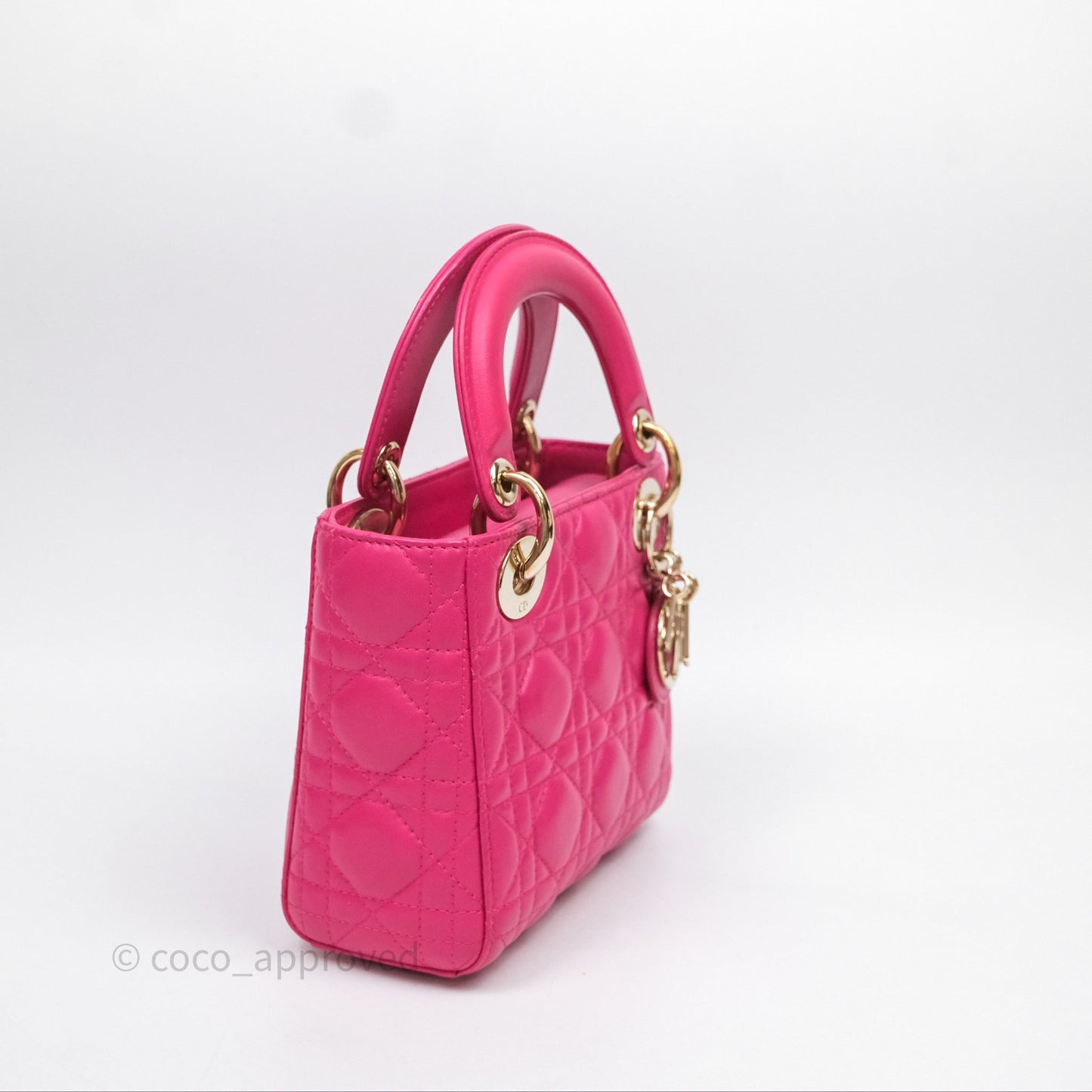 Christian Dior Mini Lady Dior Hot Pink Patent Gold Hardware