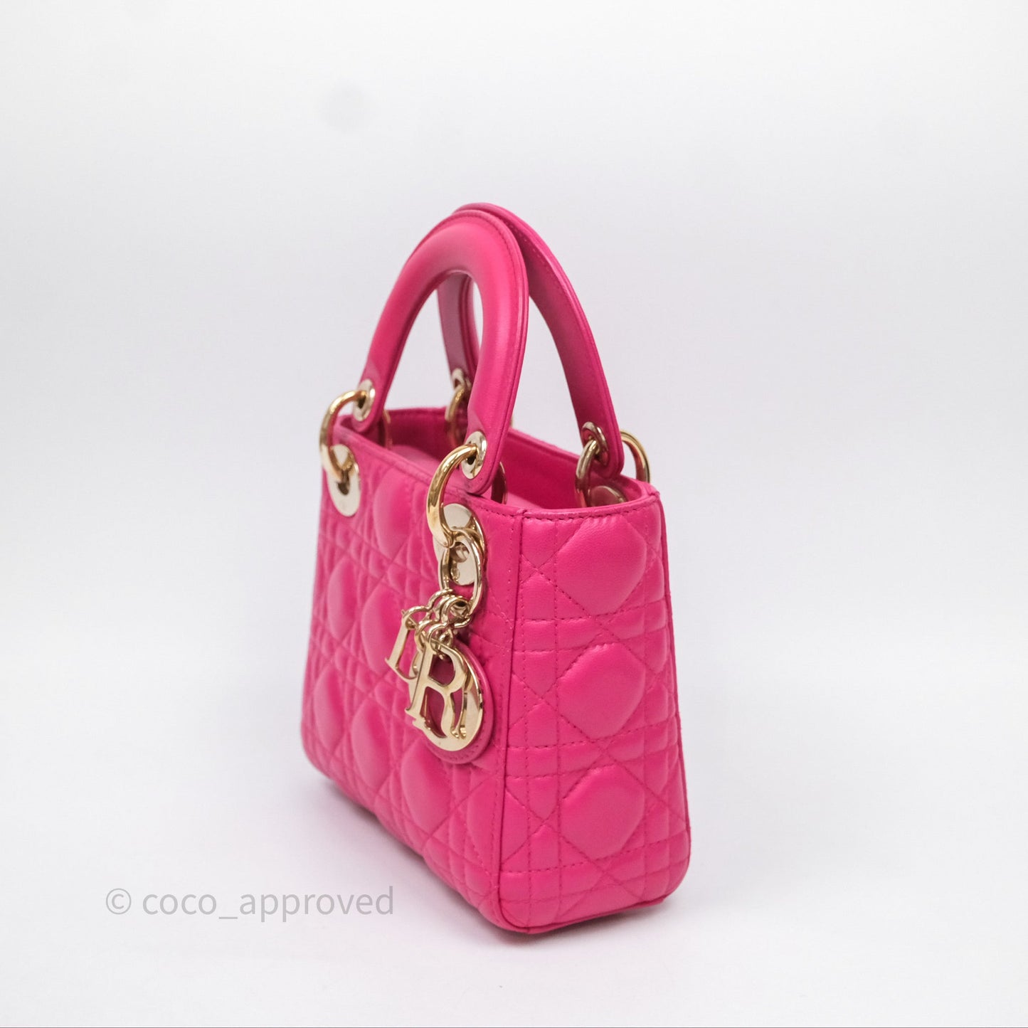 Christian Dior Mini Lady Dior Hot Pink Patent Gold Hardware