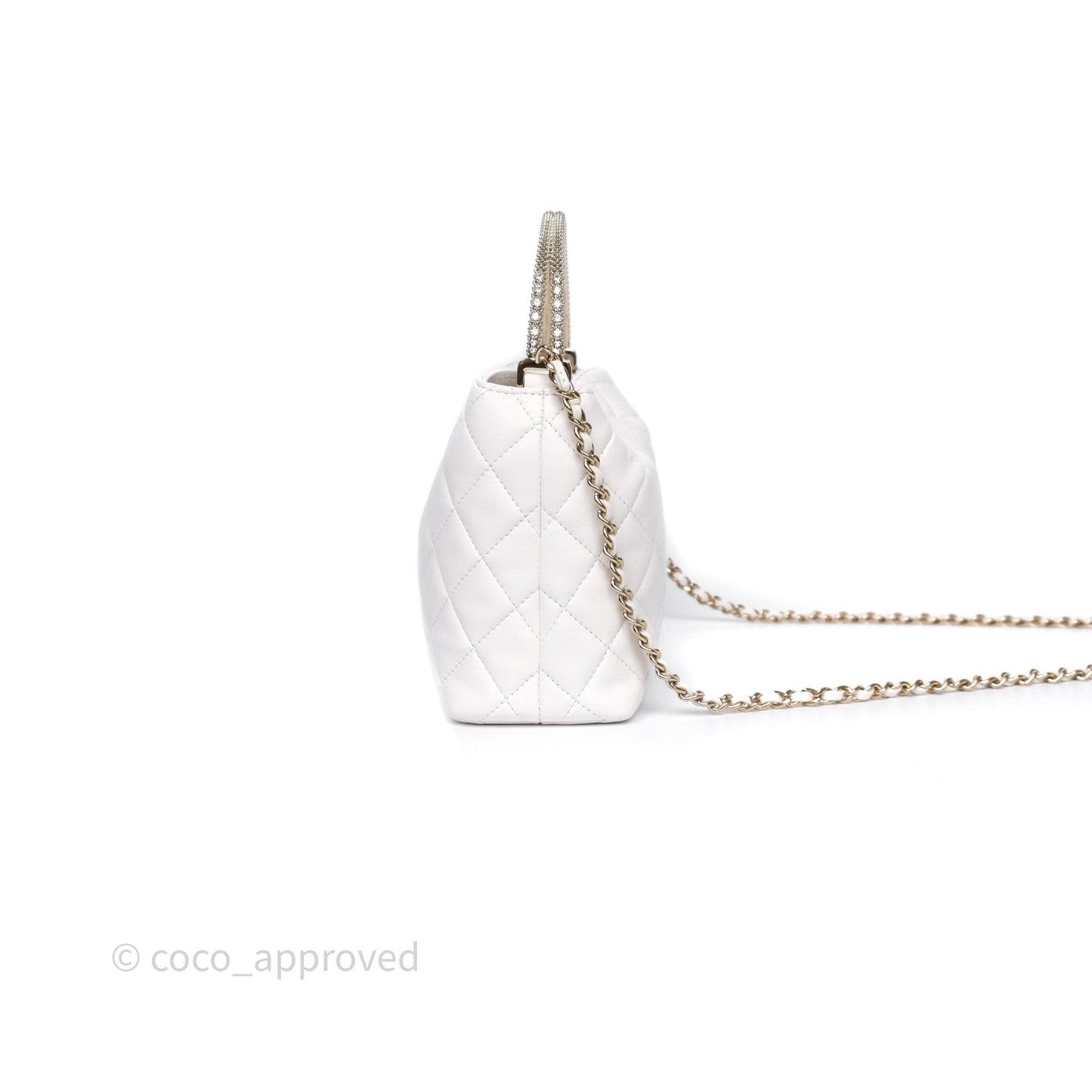 Chanel Crystal Top Handle Hobo Bag with Chain Quilted White Lambskin Gold Hardware 25B