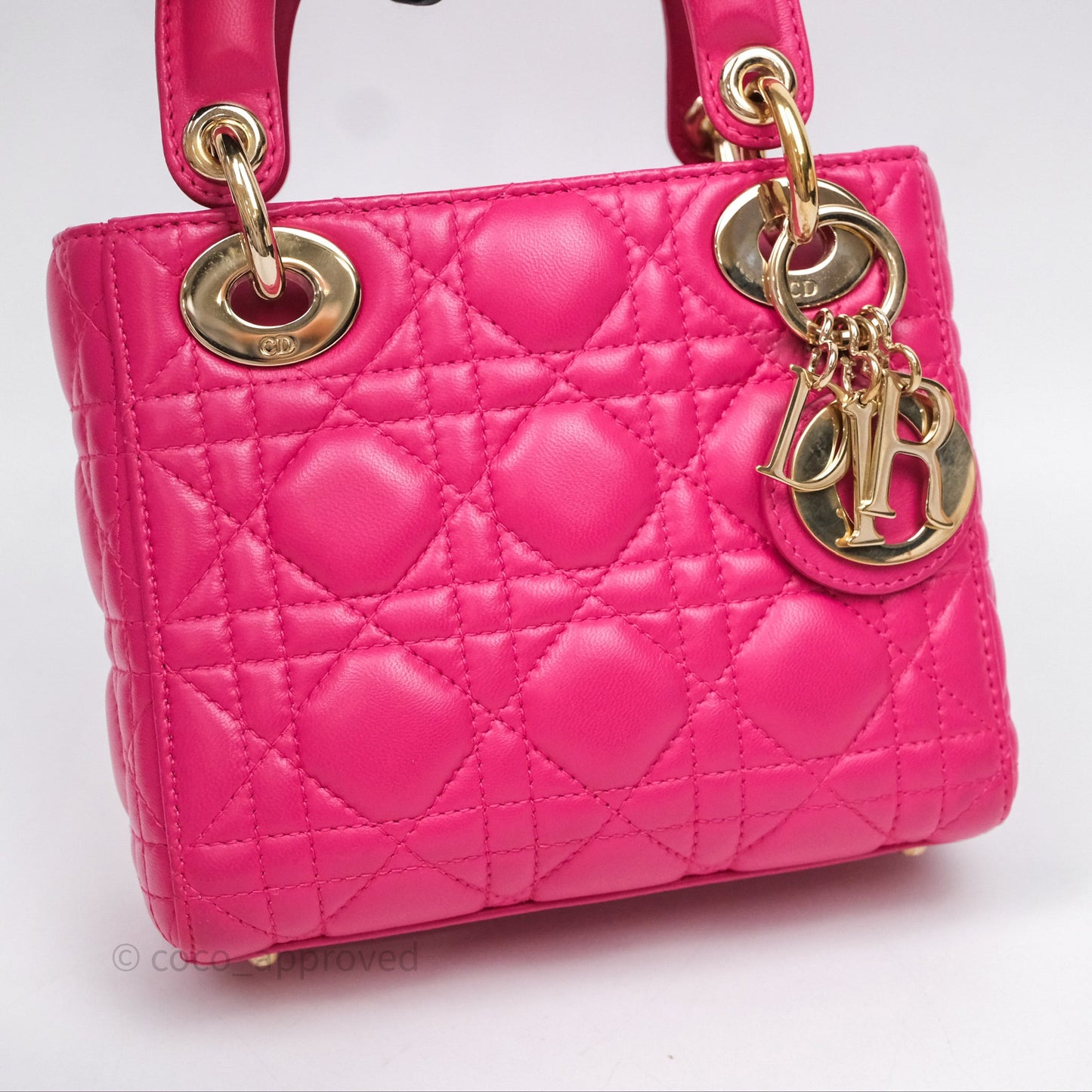 Christian Dior Mini Lady Dior Hot Pink Patent Gold Hardware