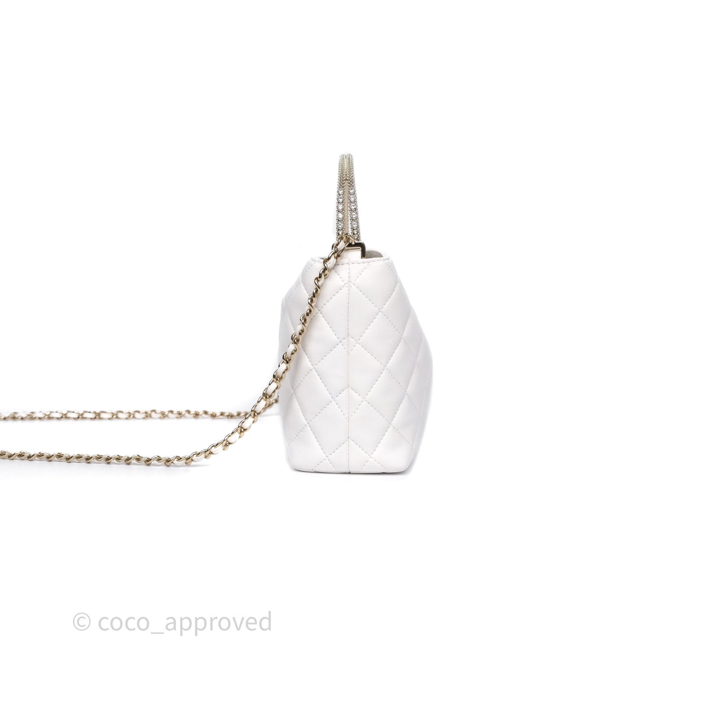 Chanel Crystal Top Handle Hobo Bag with Chain Quilted White Lambskin Gold Hardware 25B